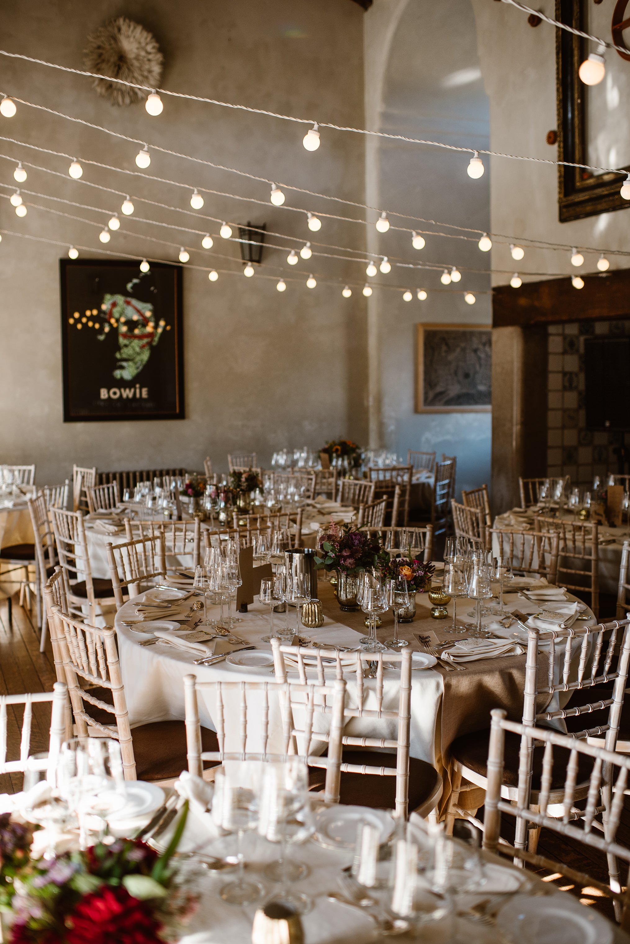 Elegant dining space in Voewood with floral centerpieces for weddings and corporate events.