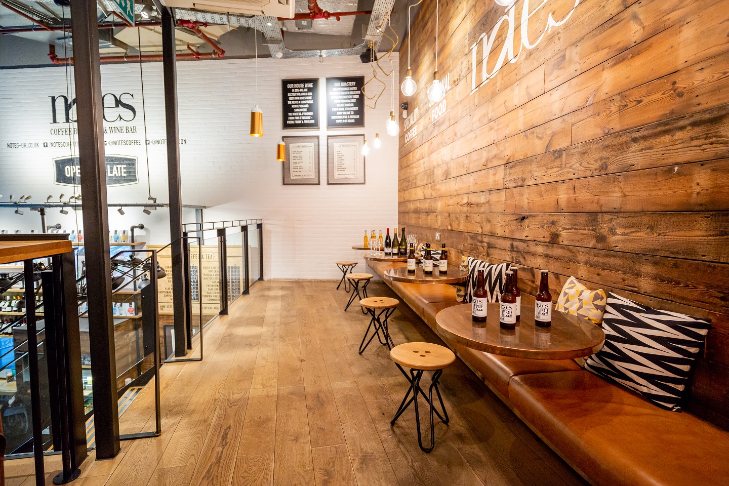 Stylish modern venue with warm wood accents for intimate gatherings and networking events.