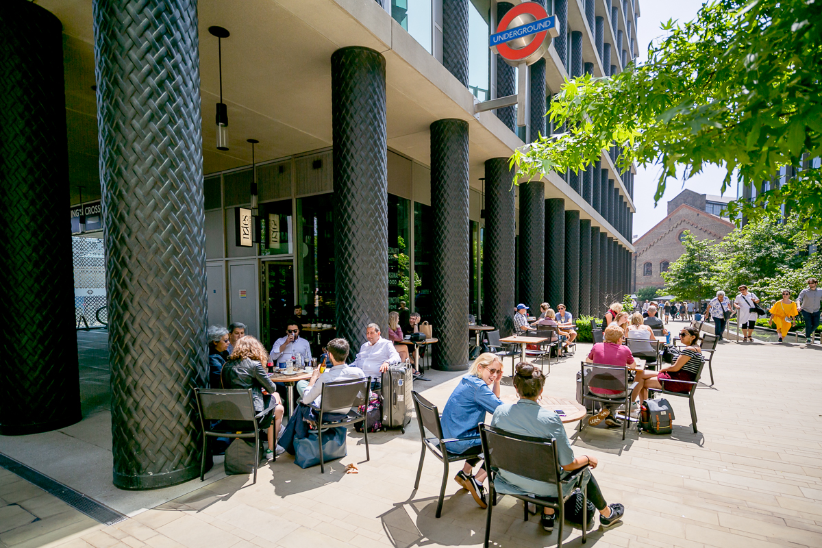 Vibrant outdoor seating at Notes Kings Cross, ideal for networking events and casual meetings.
