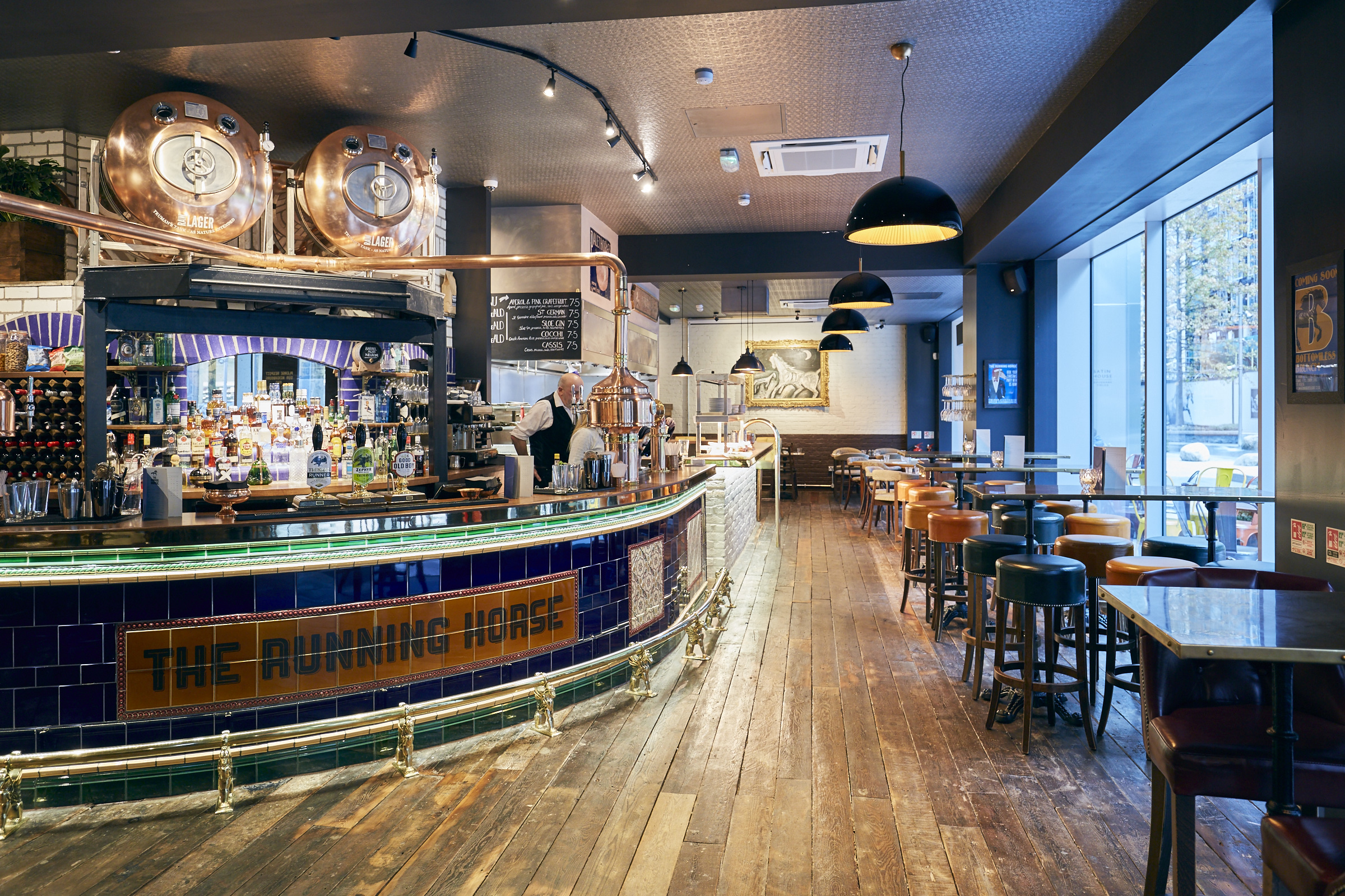 Stylish bar setting in The Running Horse, perfect for networking events and meetings.