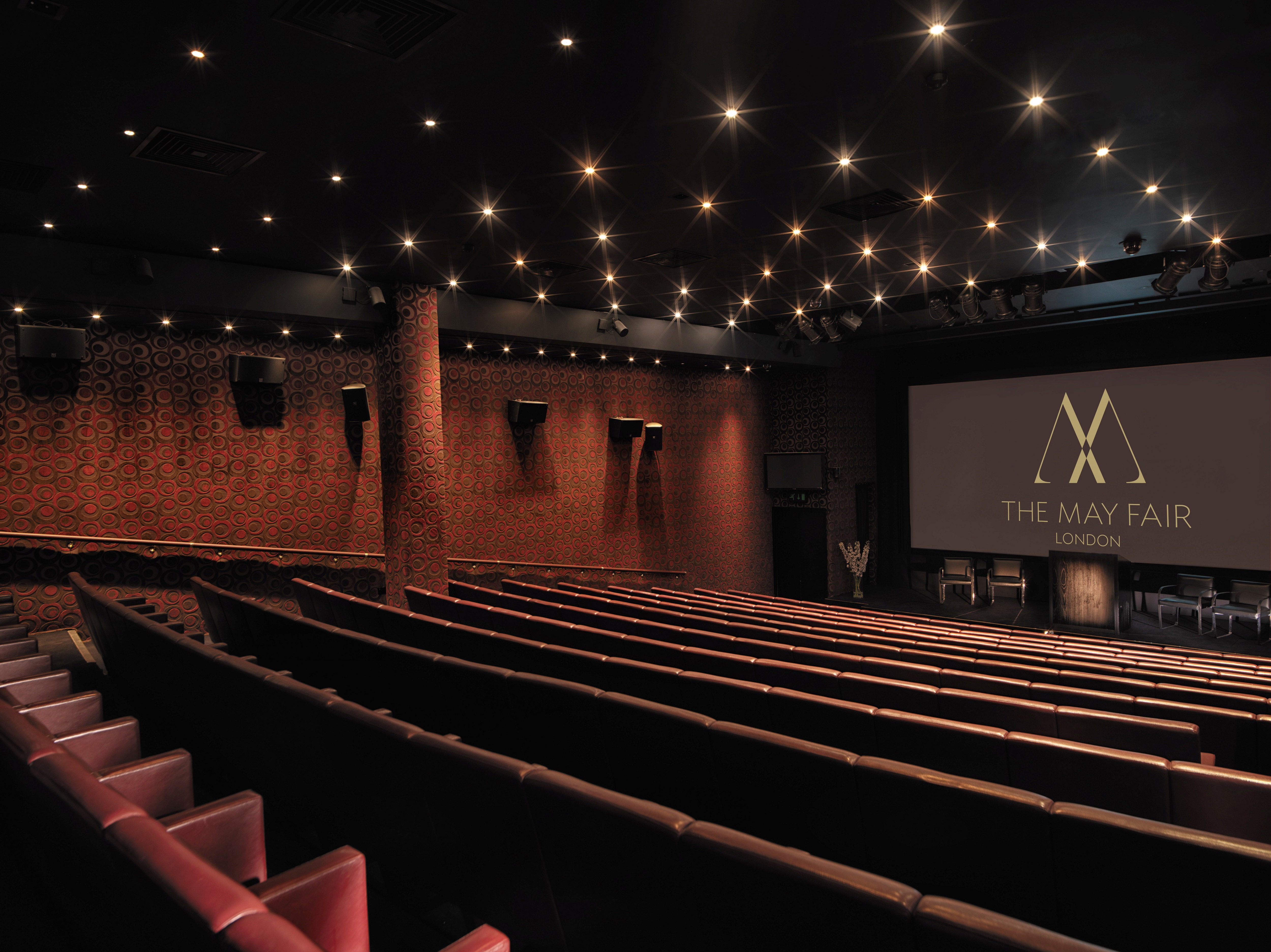 May Fair Theatre auditorium with tiered seating, ideal for corporate events and screenings.