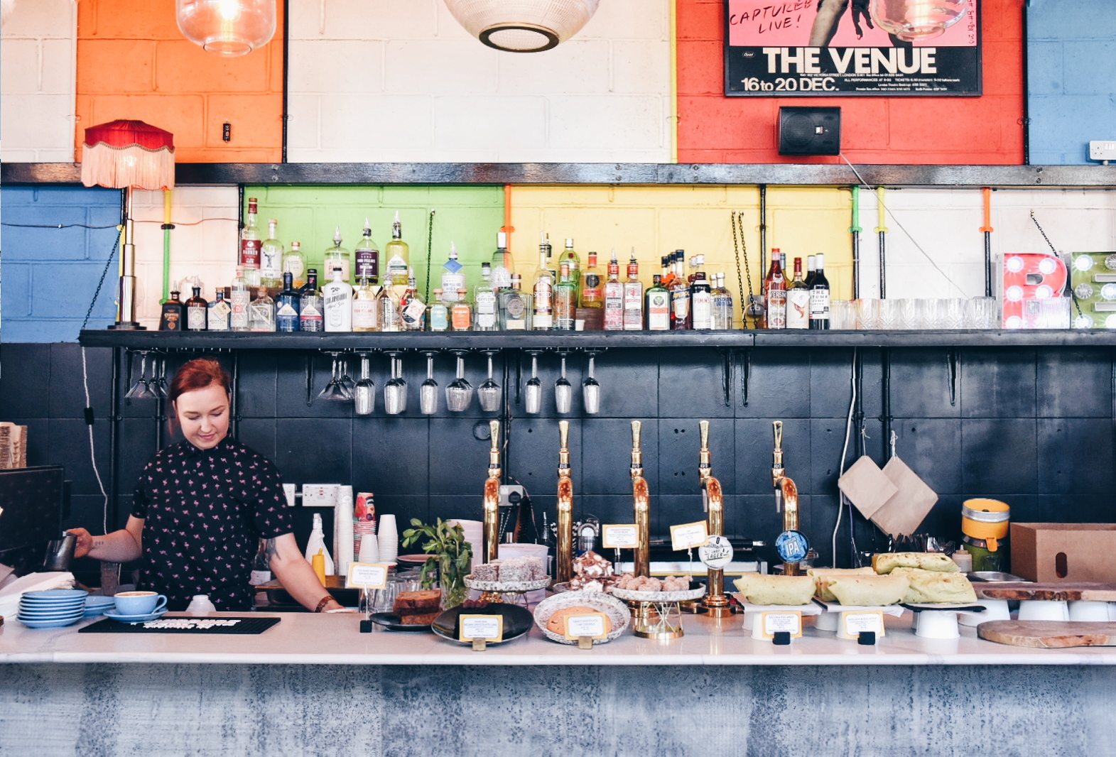 Vibrant bar setup at Beany Green Little Venice for networking and casual gatherings.