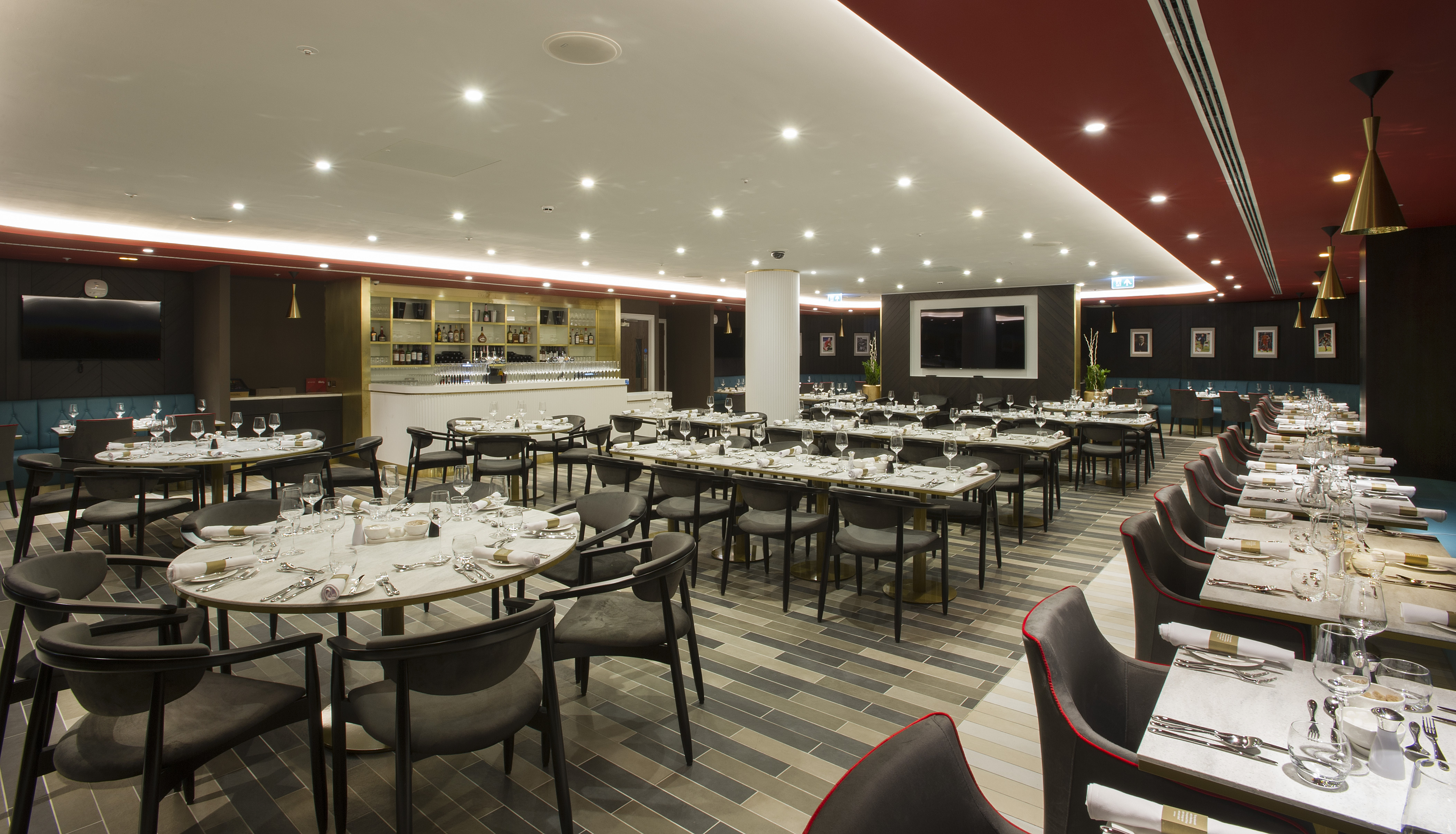 Legends Lounge at Liverpool FC: modern dining space for corporate events and meetings.