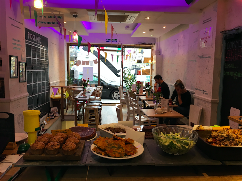 Cozy cafe in The Canvas with colorful decor for informal meetings and events