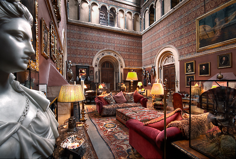 Elegant event space at Eastnor Castle with plush seating for upscale gatherings.