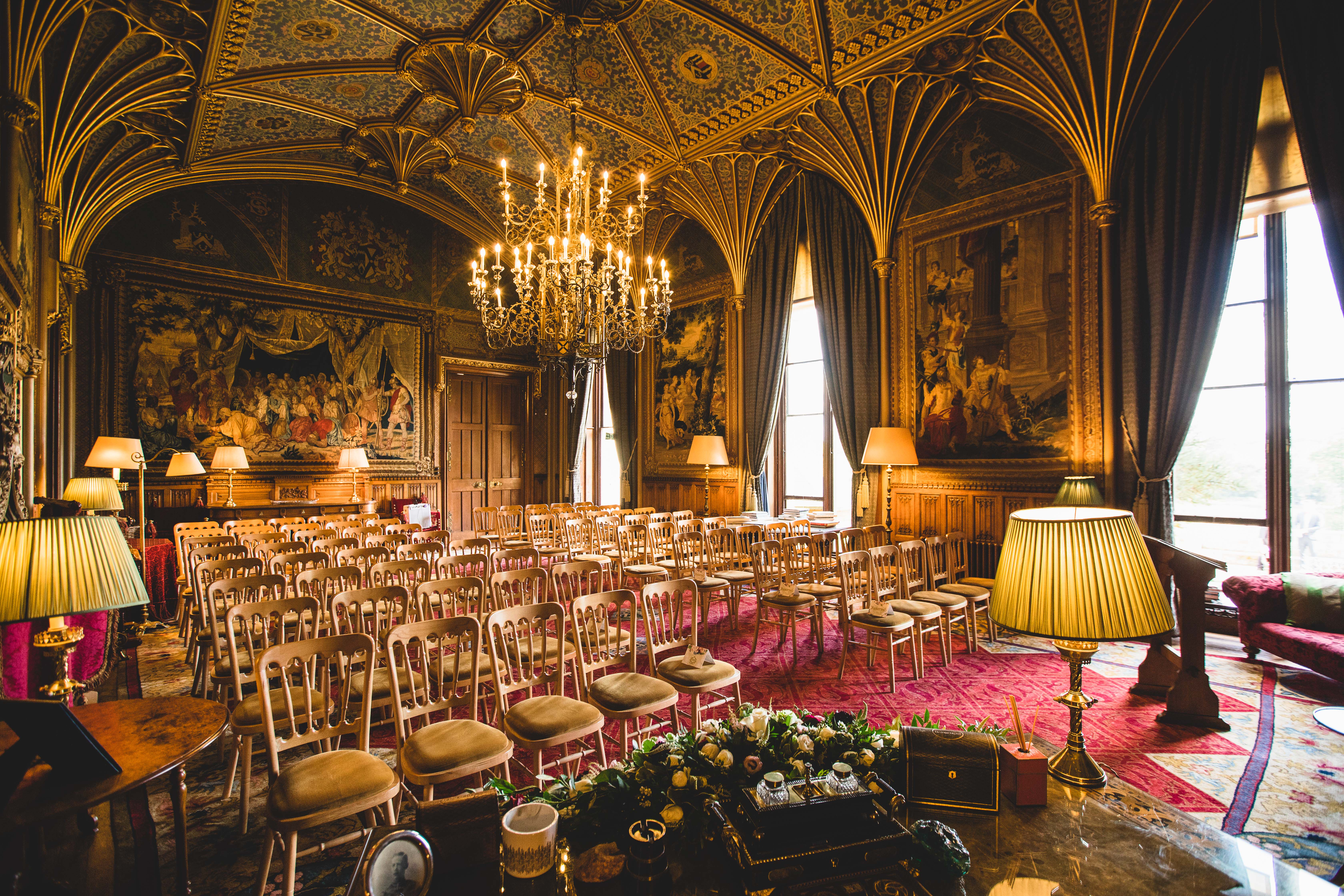 Elegant meeting space at Eastnor Castle, ideal for formal events and gatherings.