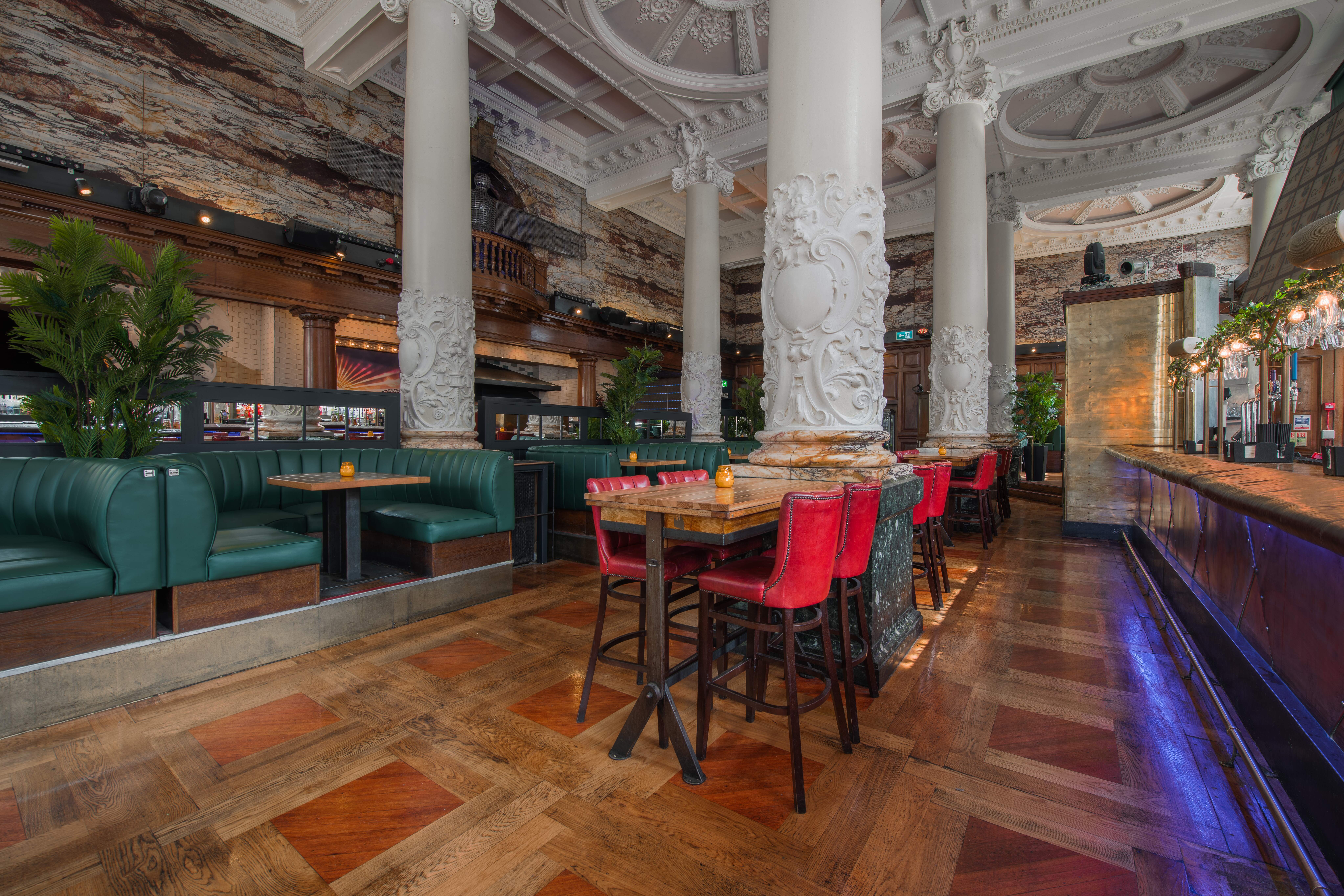 Stylish venue with elegant columns for exclusive hire events in Newcastle.