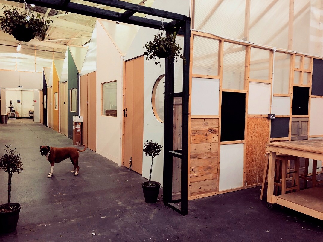 Creative workspace at The Craftyard, featuring modular structures for events and meetings.