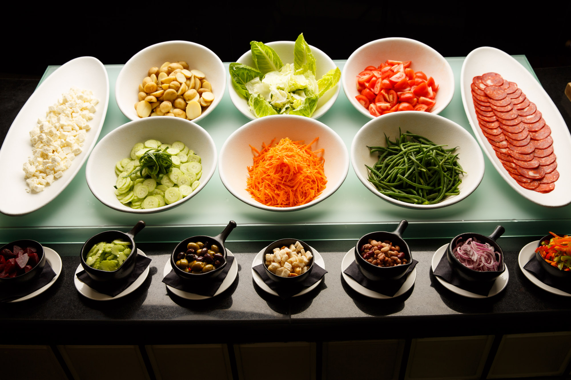Vibrant salad bar at Mercure Manchester Piccadilly for wellness events and catering.