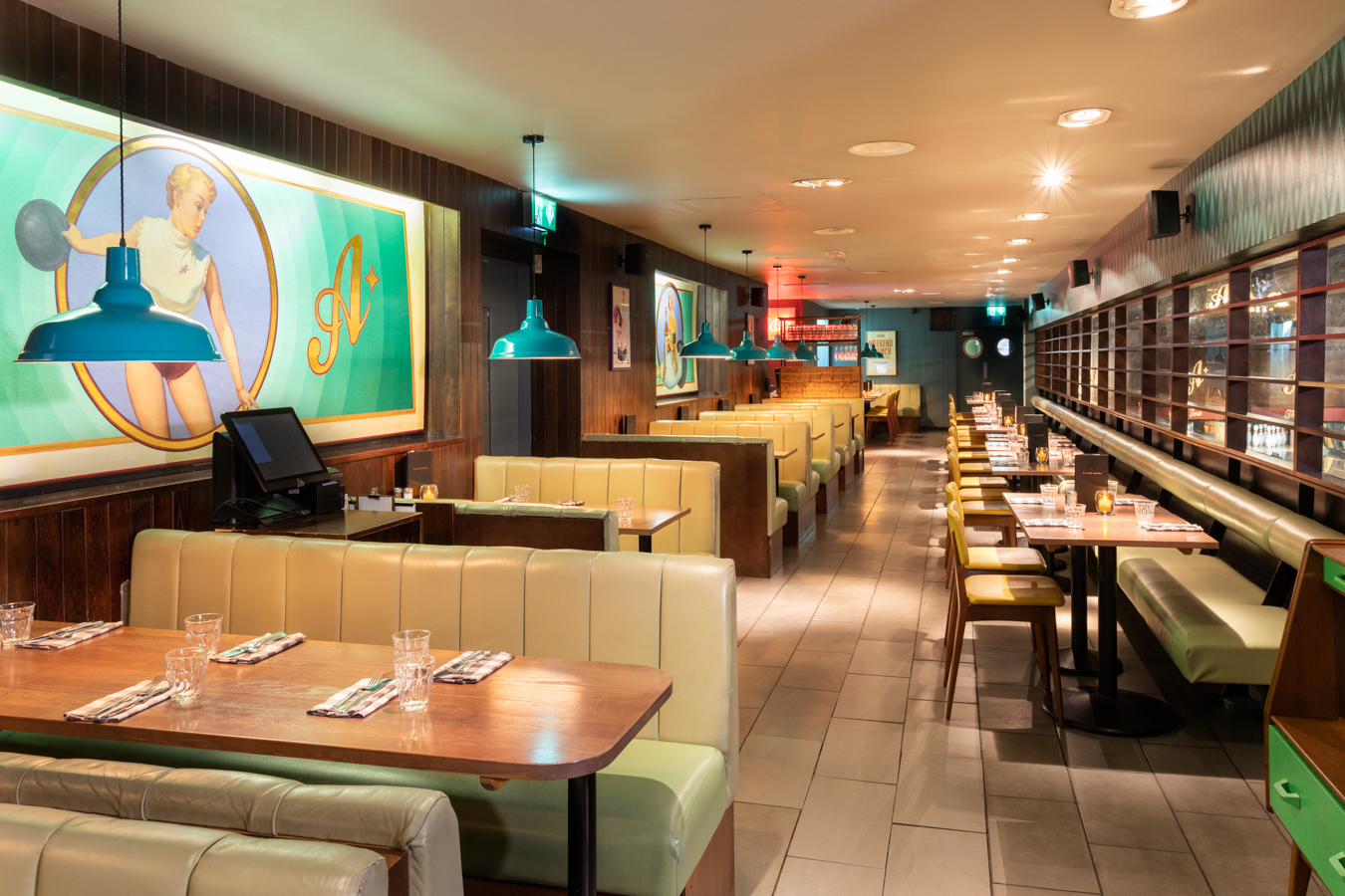 Stylish restaurant interior at All Star Lanes Holborn, perfect for events and dining.