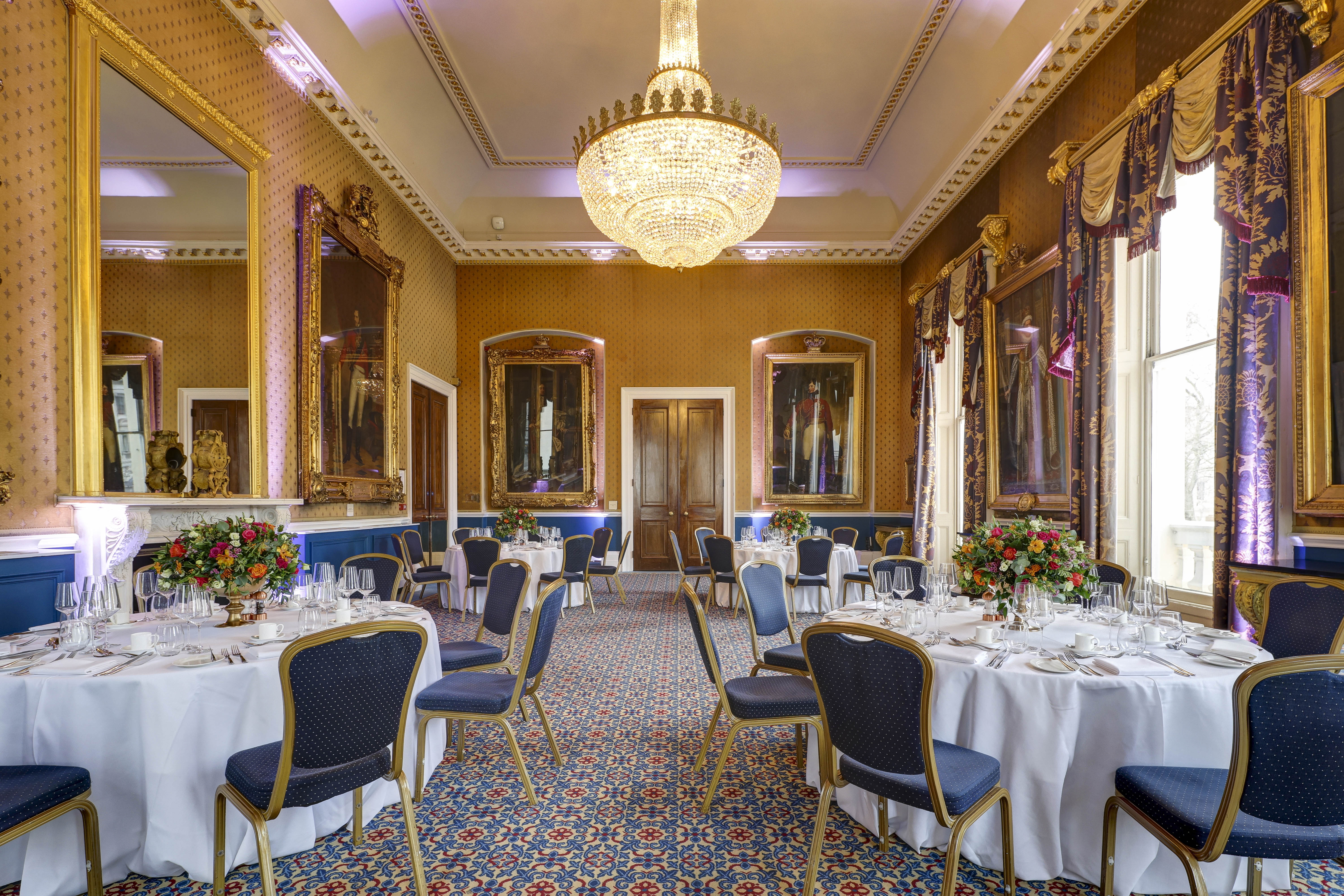 Elegant banquet room at Waterloo, 116 Pall Mall, ideal for corporate events and celebrations.