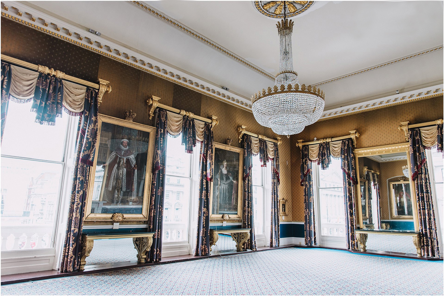 Elegant event space at Waterloo, 116 Pall Mall with chandeliers for formal gatherings.
