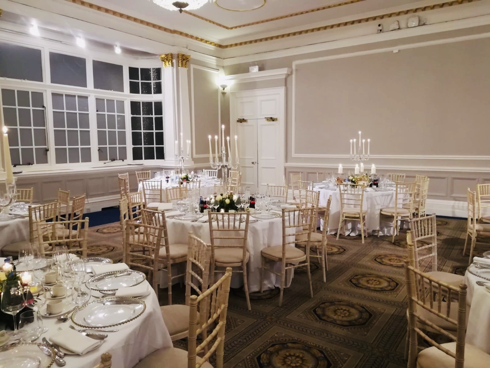 Elegant banquet room at Burton, 116 Pall Mall, ideal for weddings and corporate events.