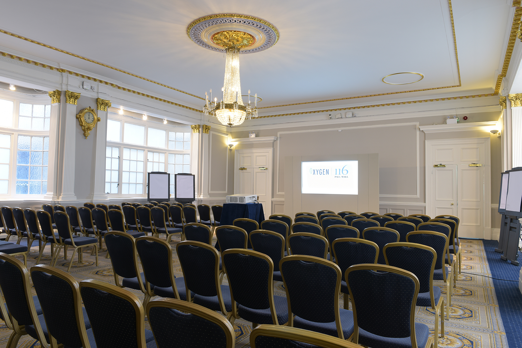 Elegant meeting room at Burton, 116 Pall Mall, set for corporate presentations.