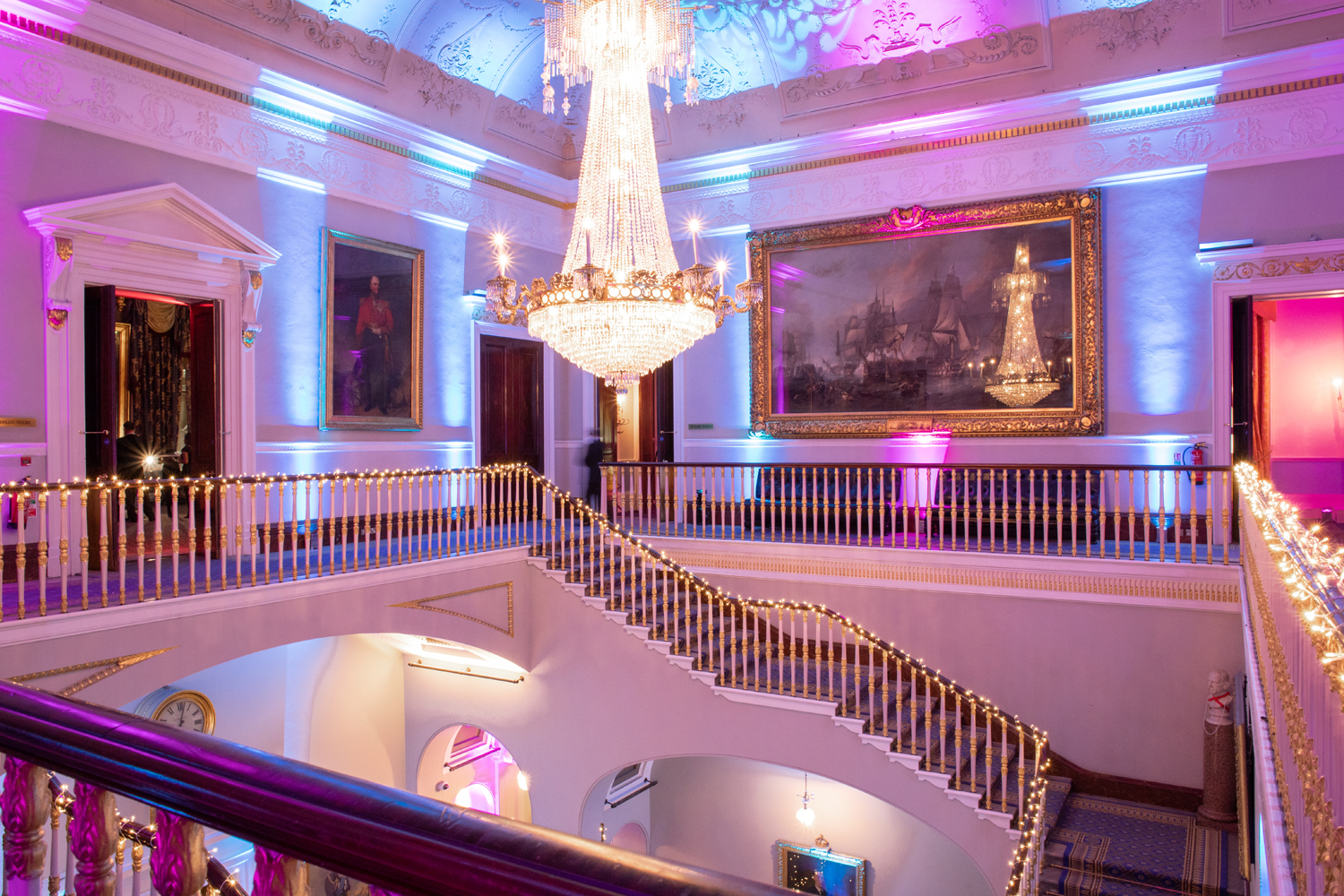Elegant St James Rooms staircase at 116 Pall Mall, perfect for upscale events and gatherings.