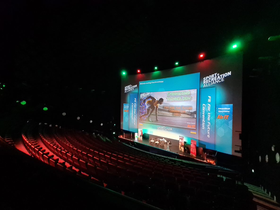 Millennium Point auditorium with large screen, ideal for presentations and events.