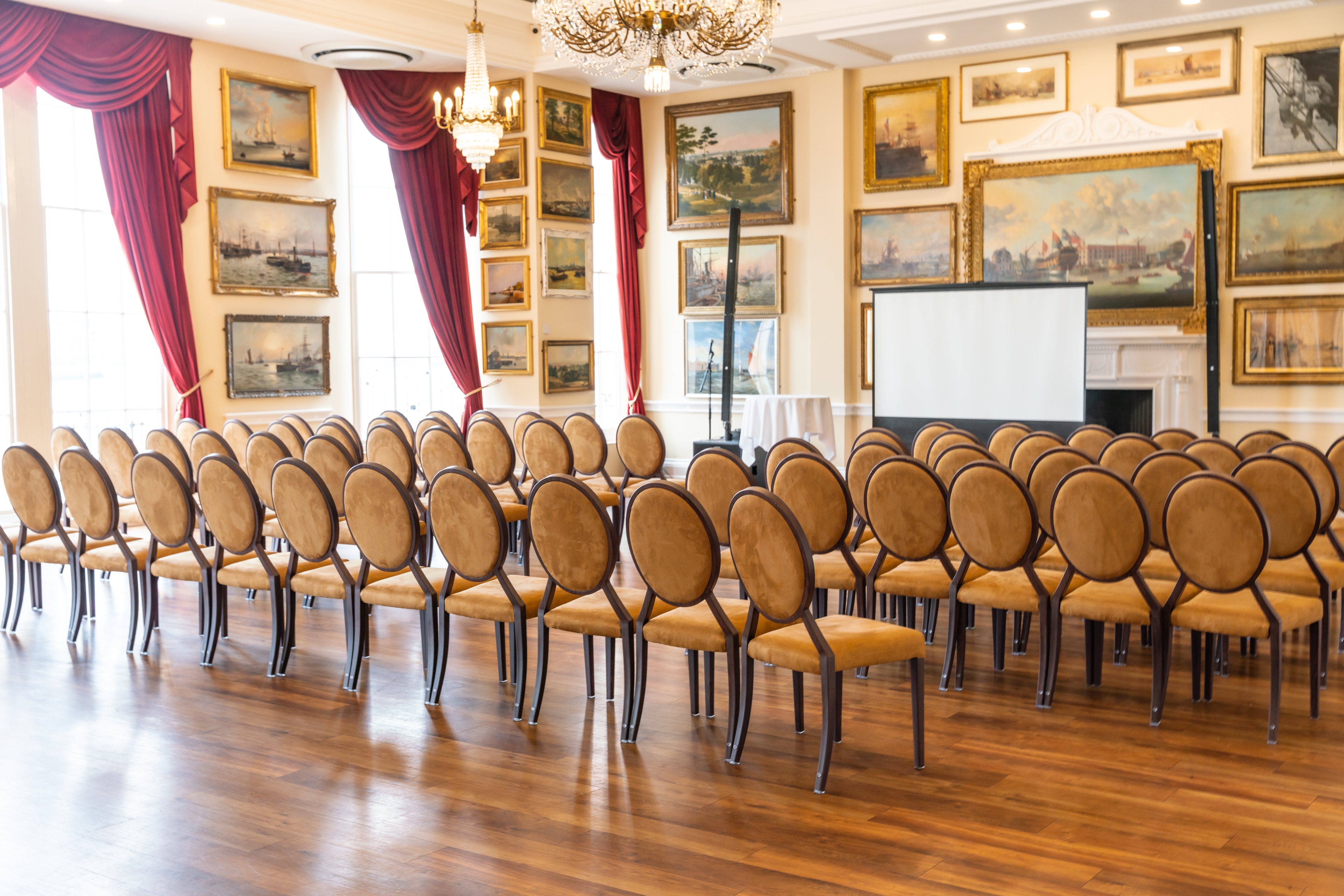 Elegant meeting room at Trafalgar Tavern, perfect for events and presentations.