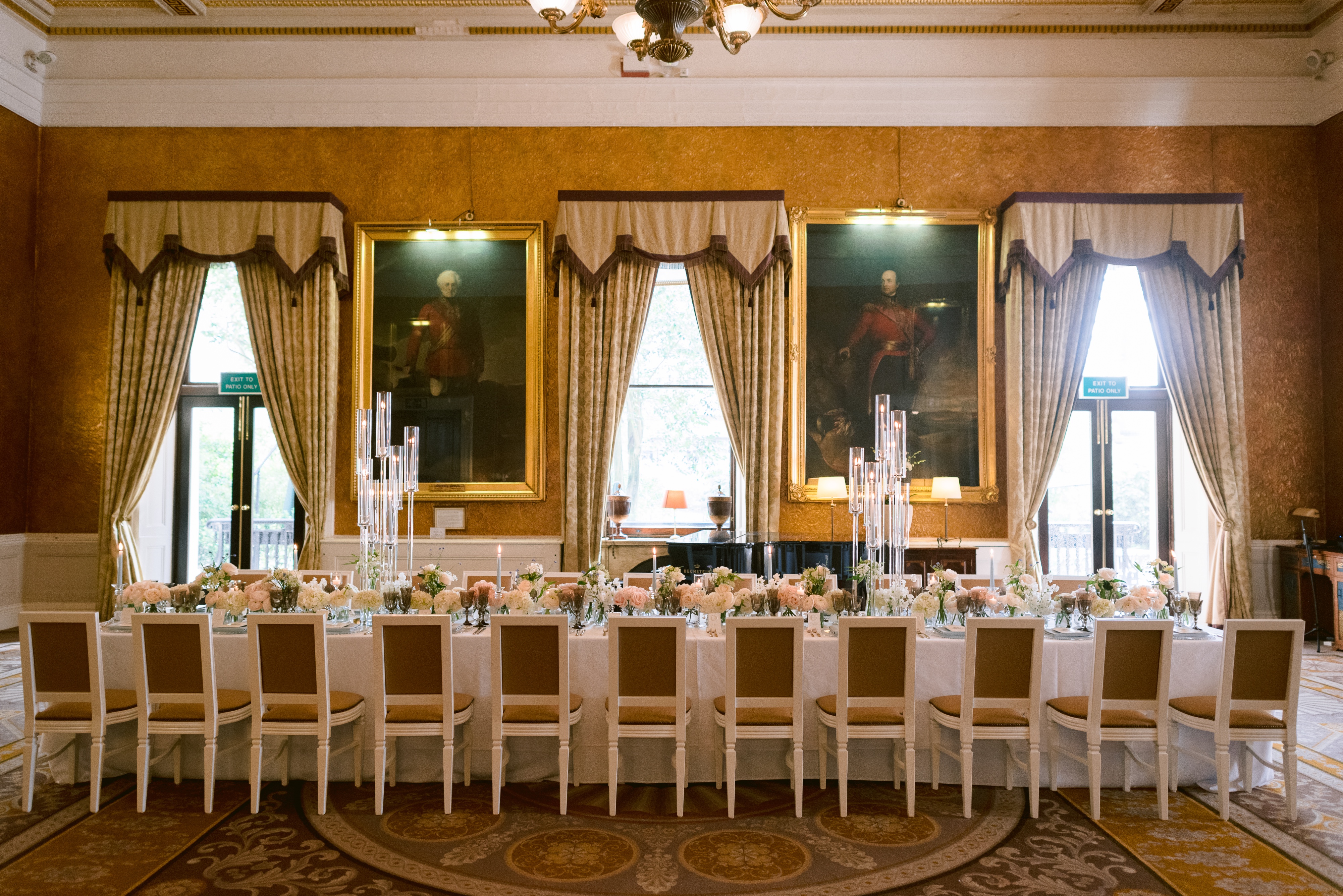 Elegant banquet table in Carlton Room, 116 Pall Mall, perfect for upscale events and celebrations.
