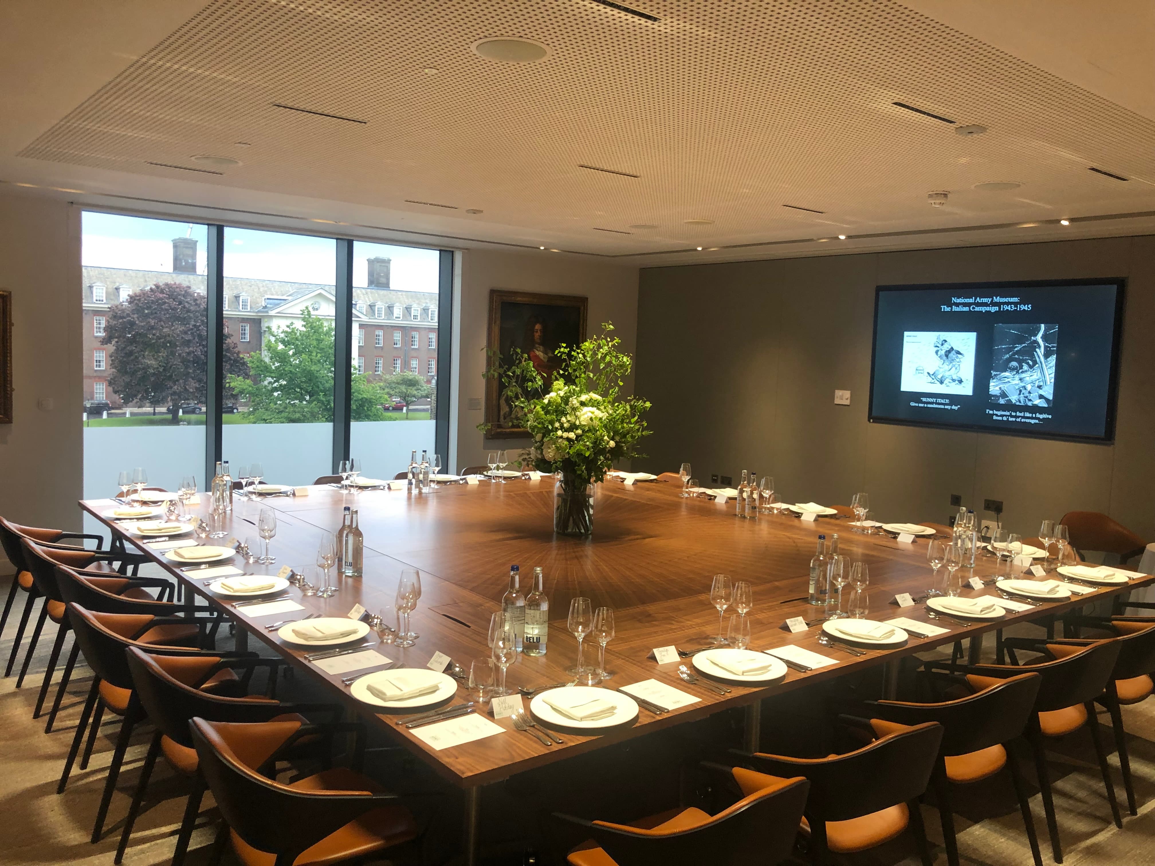 Boardroom at National Army Museum: sophisticated square setup for executive business meetings.