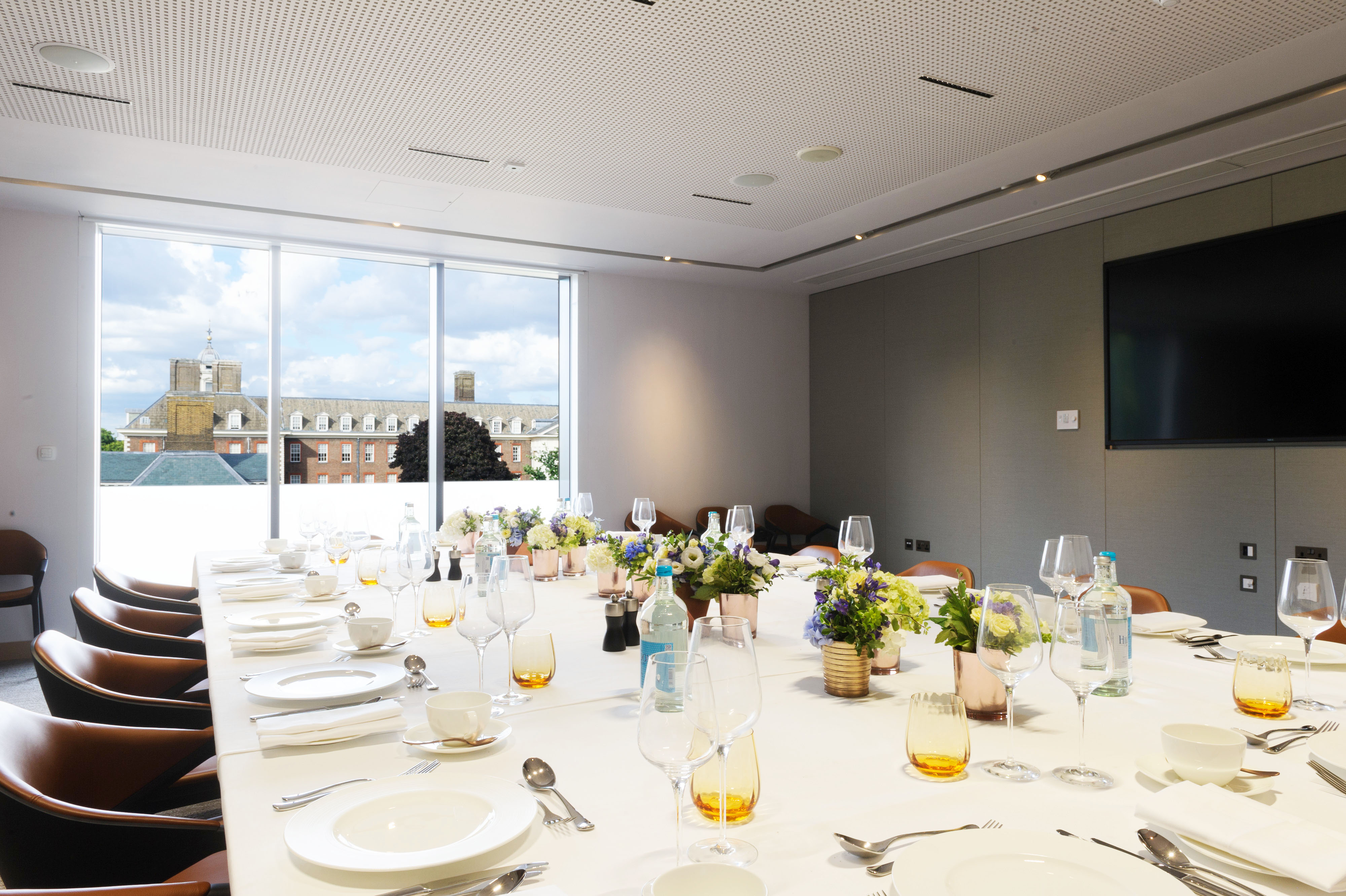 Boardroom at National Army Museum with elegant dining setup for upscale events.