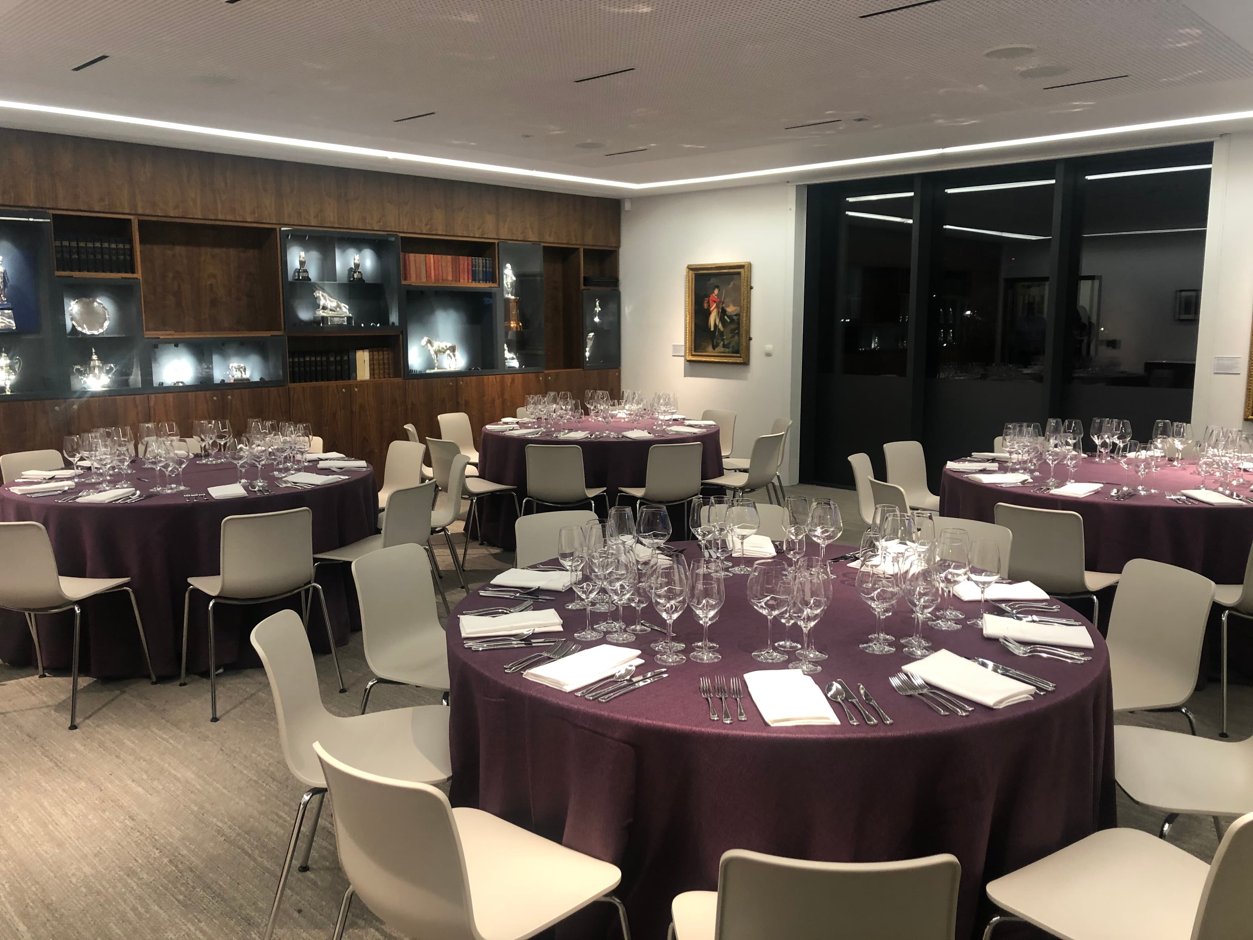 Elegant banquet setup in National Army Museum Boardroom for corporate gala or private dinner.