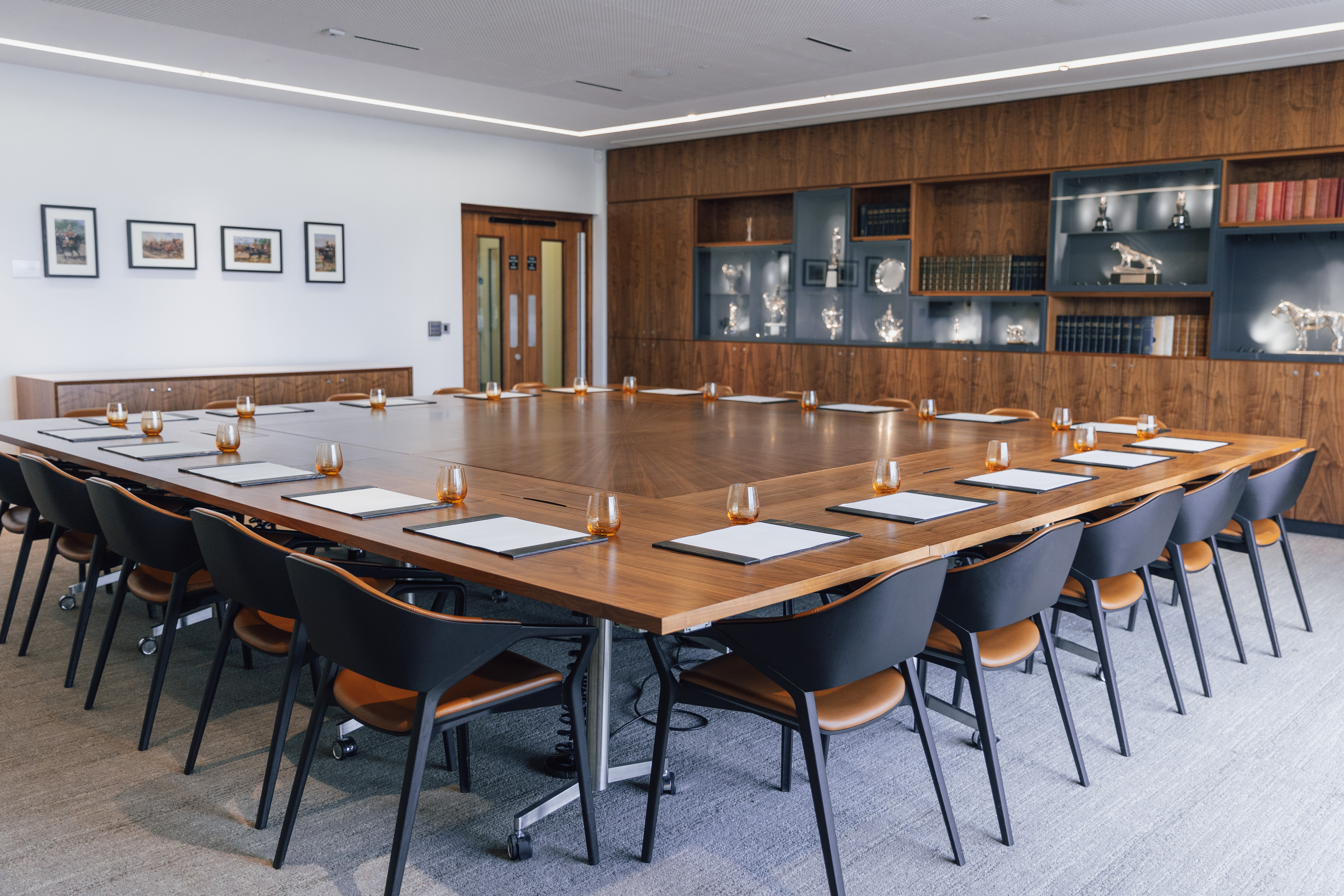 Boardroom at National Army Museum with elegant table, ideal for corporate meetings.