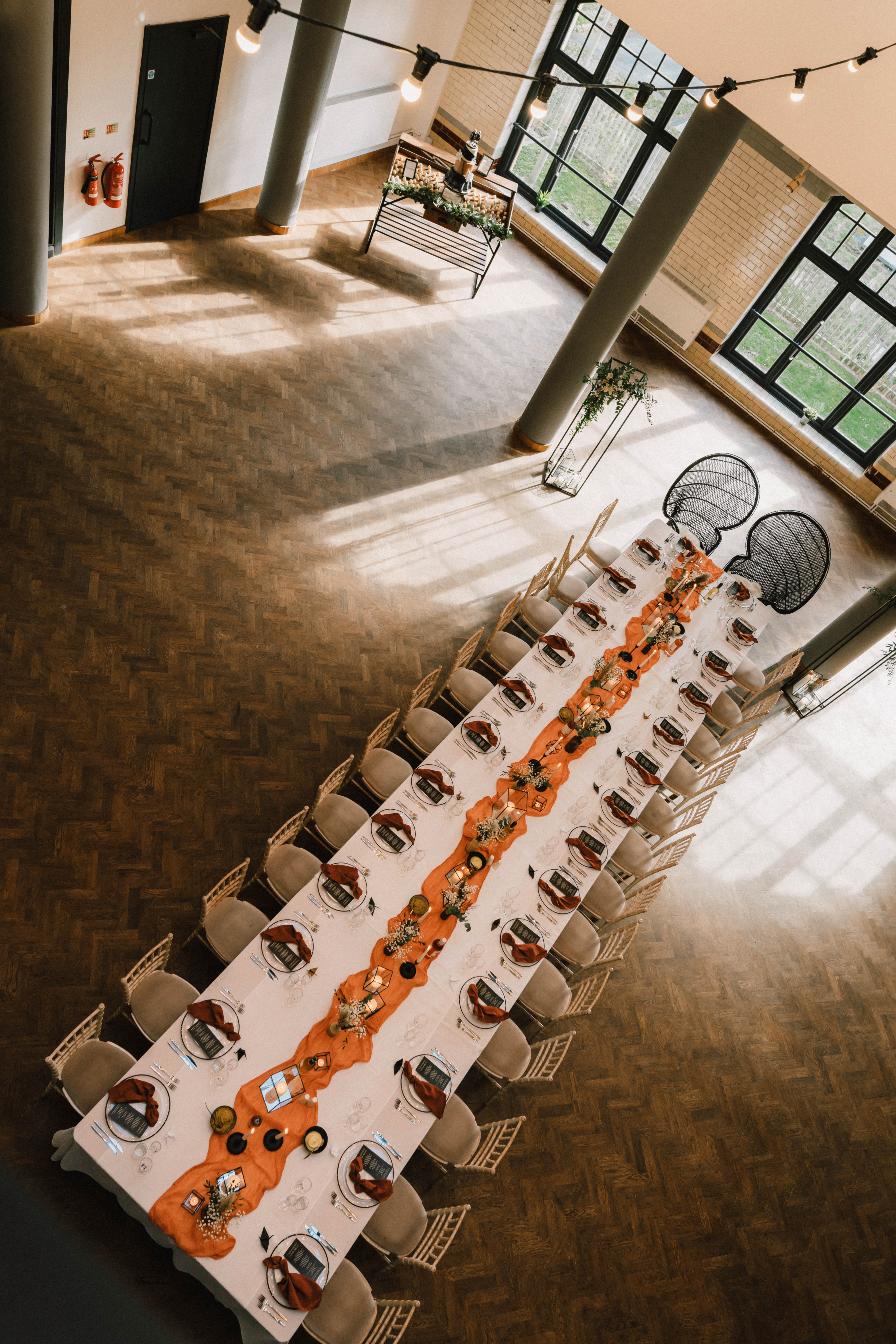 Elegant banquet table in The Engine Hall, perfect for weddings and corporate events.