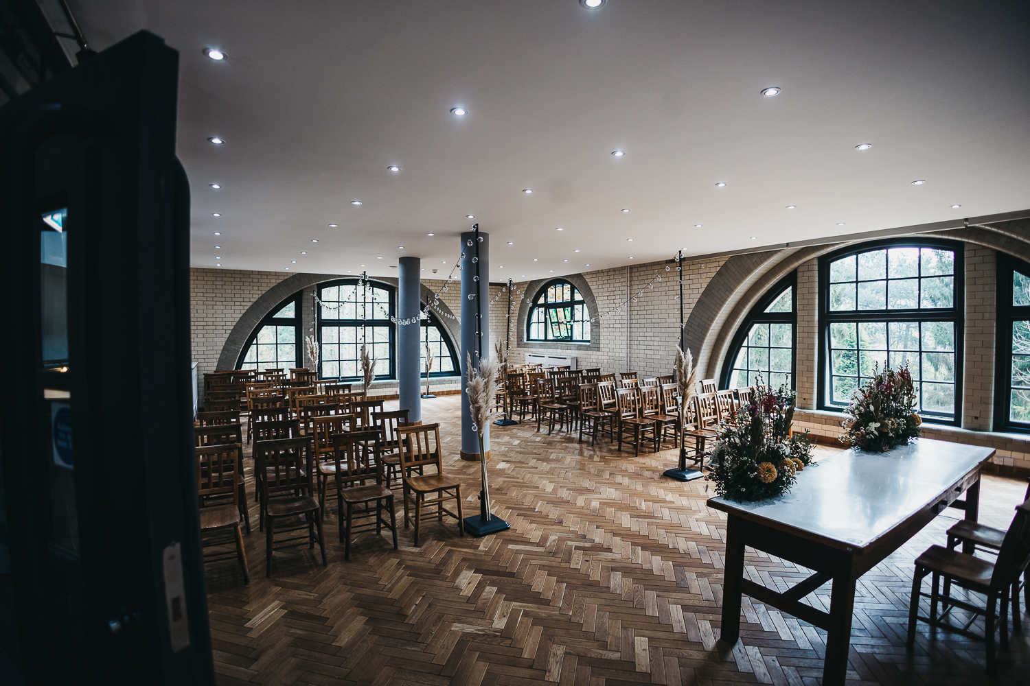 Ollerton Room at The Pumping House, elegant wooden flooring for events and presentations.