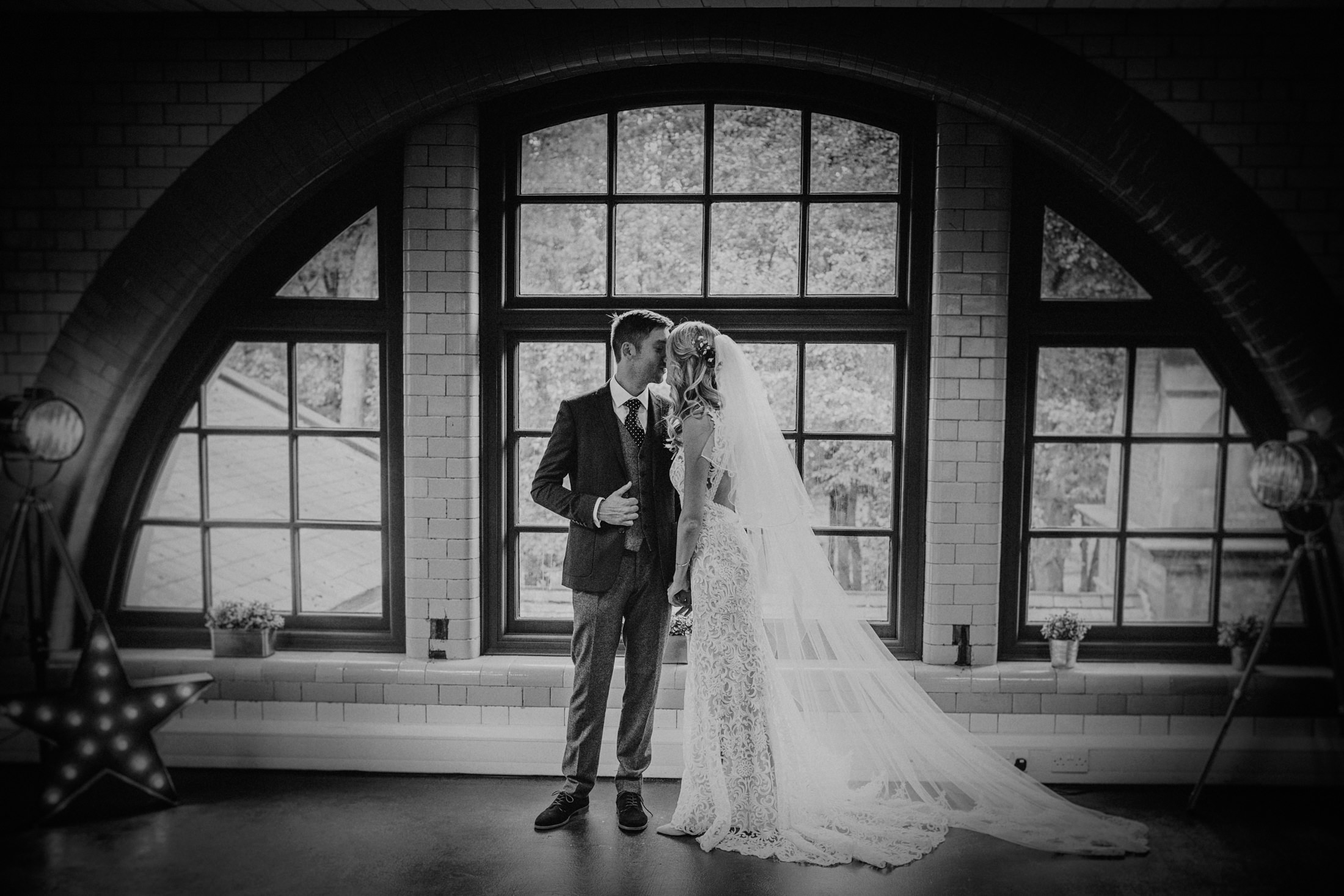 Elegant couple in The Ollerton Room, ideal for weddings and intimate events.