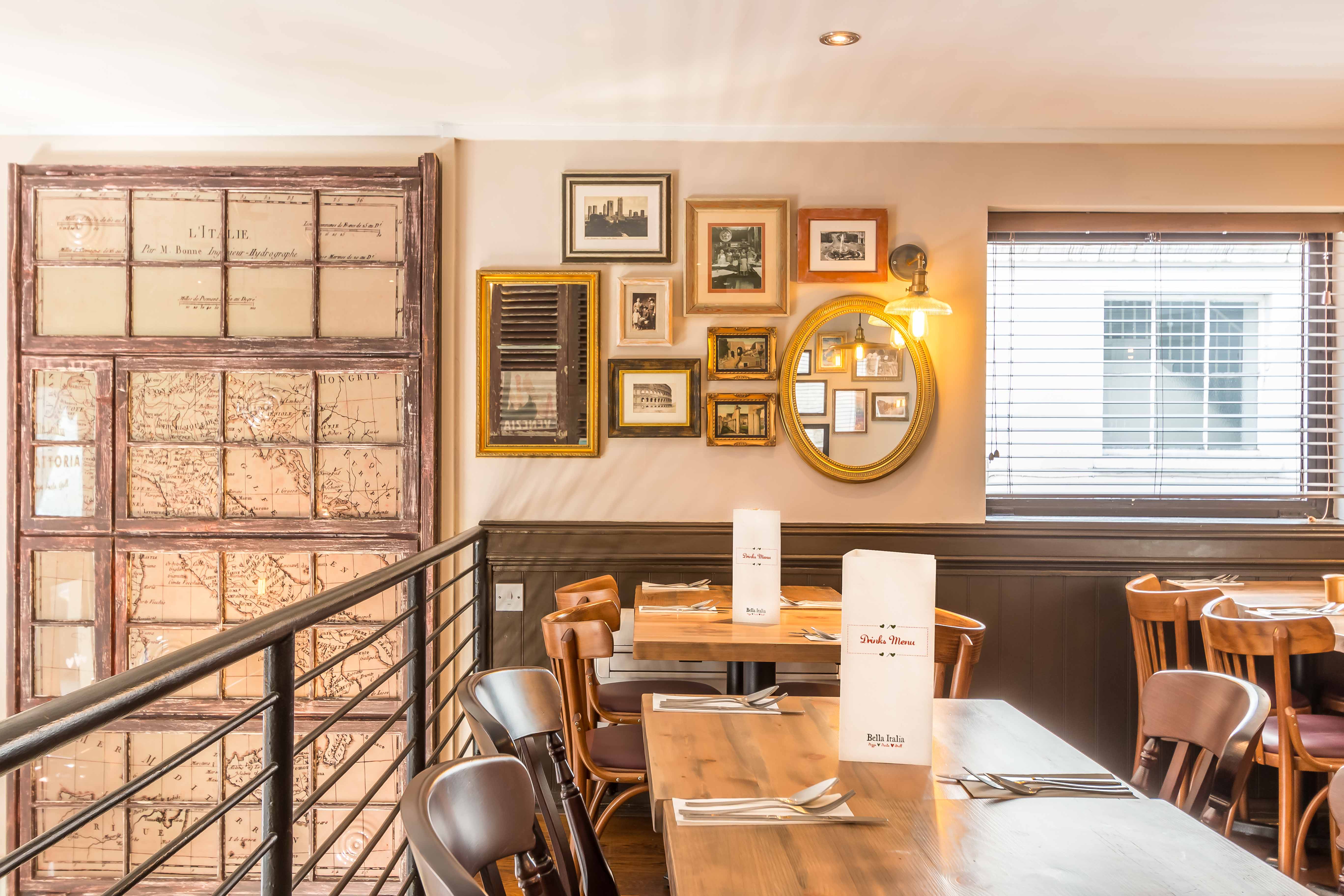 Cozy dining space at Bella Italia South Kensington for intimate events and gatherings.