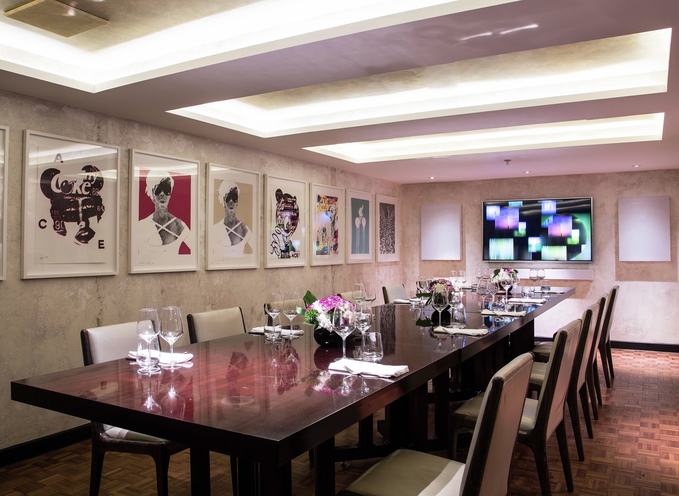 Private dining room at Bread Street Kitchen, elegant table, ideal for events and meetings.