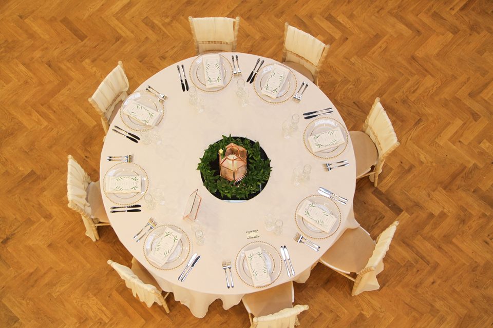 Elegant round table setup for exclusive hire events at The Pumping House.