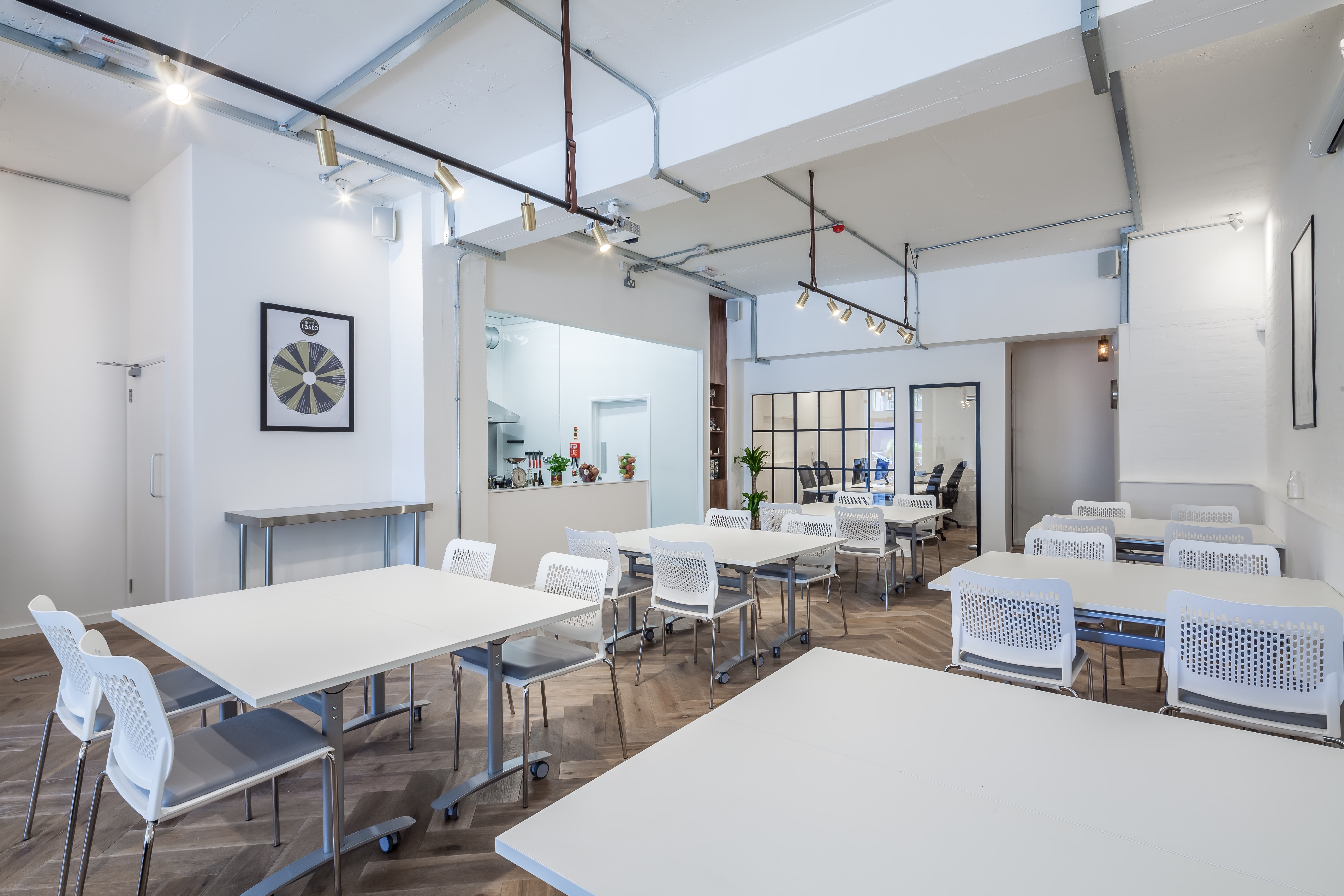 Versatile meeting space in Guild of Fine Food, ideal for workshops and conferences.