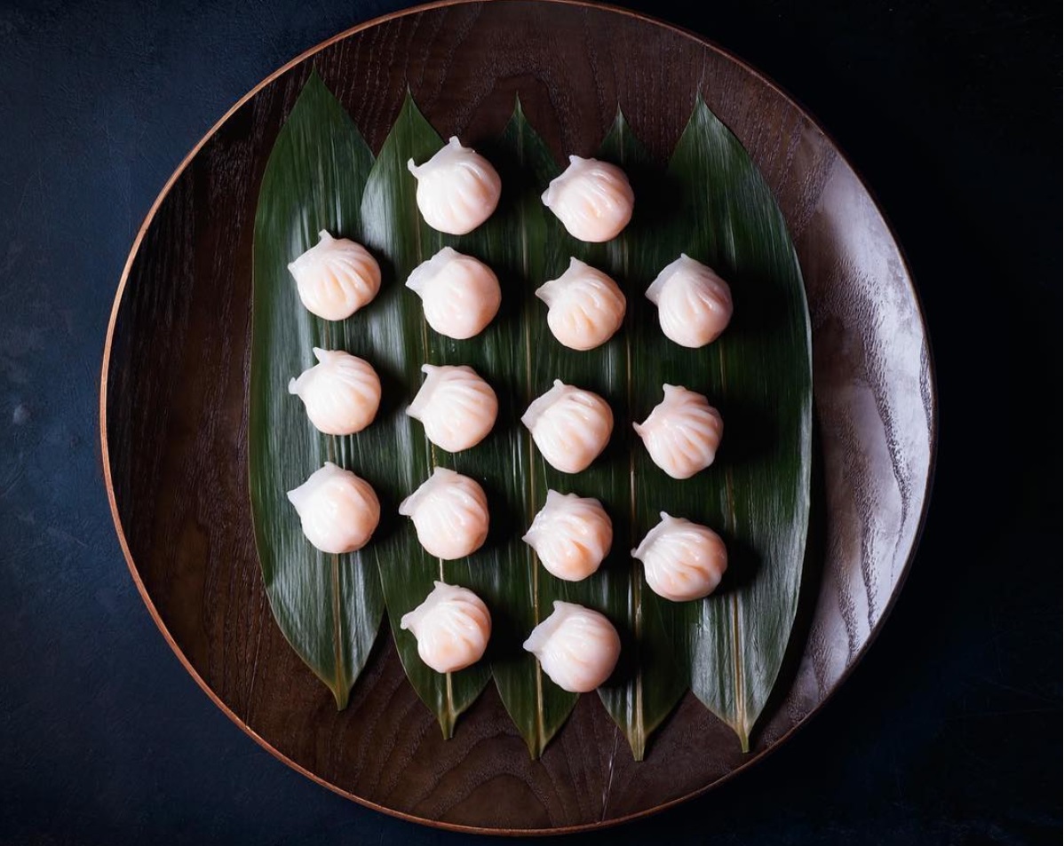 Elegant har gow dim sum on banana leaves for upscale events at Upstairs Lounge Southbank.