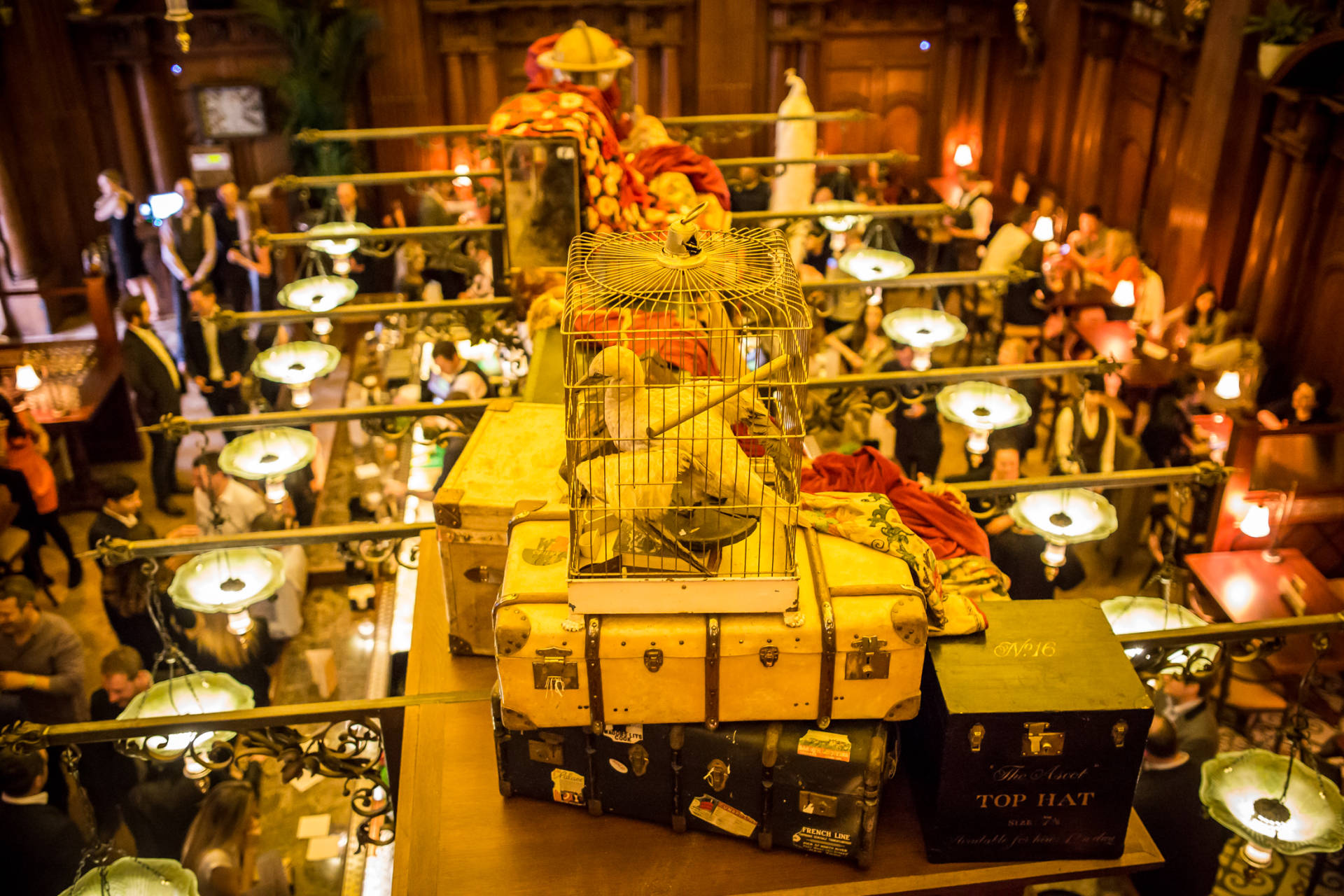 Elegant event space at The Mezzanine, featuring vintage decor for networking events.