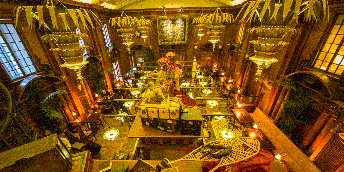 Opulent vintage event space at The Mezzanine, perfect for upscale gatherings and themed events.