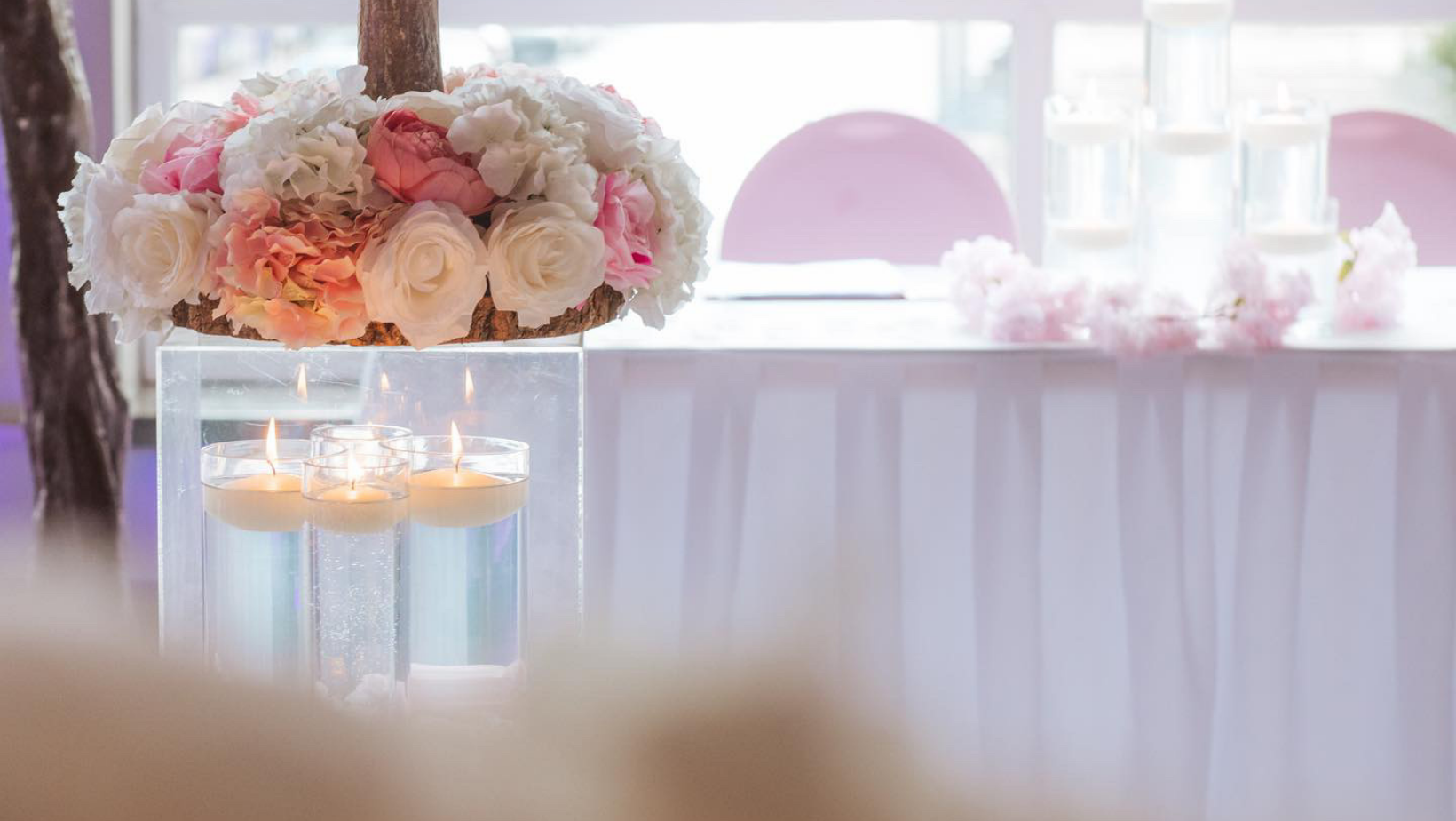 Cunard Suite at The Bentley, elegant floral centerpiece for weddings and upscale events.