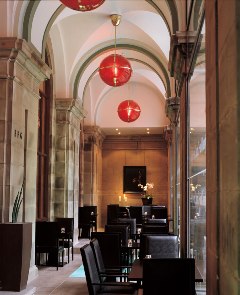 Elegant venue with red lanterns, perfect for networking events and gatherings.
