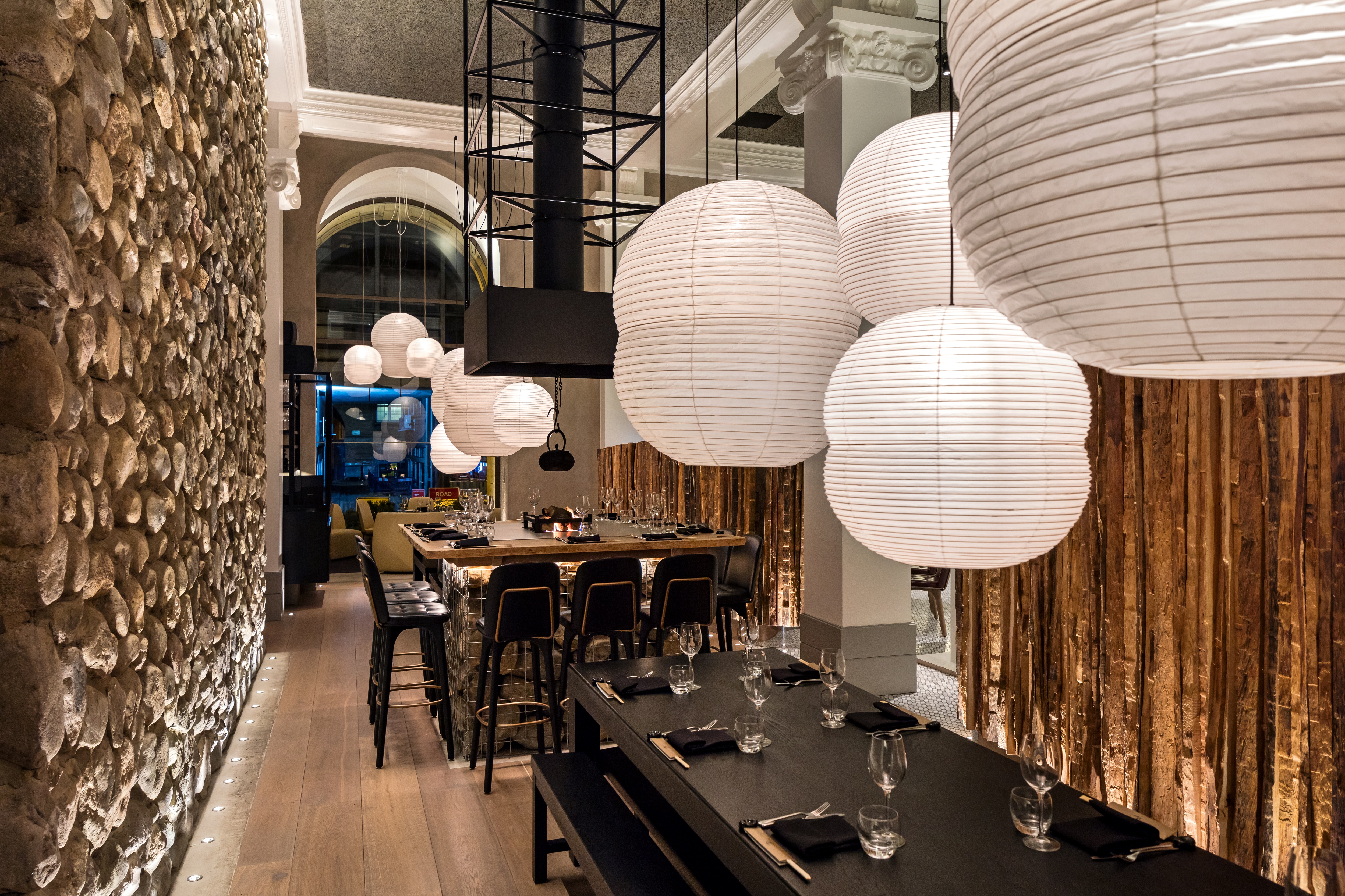 Stylish dining space with warm lighting for intimate gatherings and corporate events.