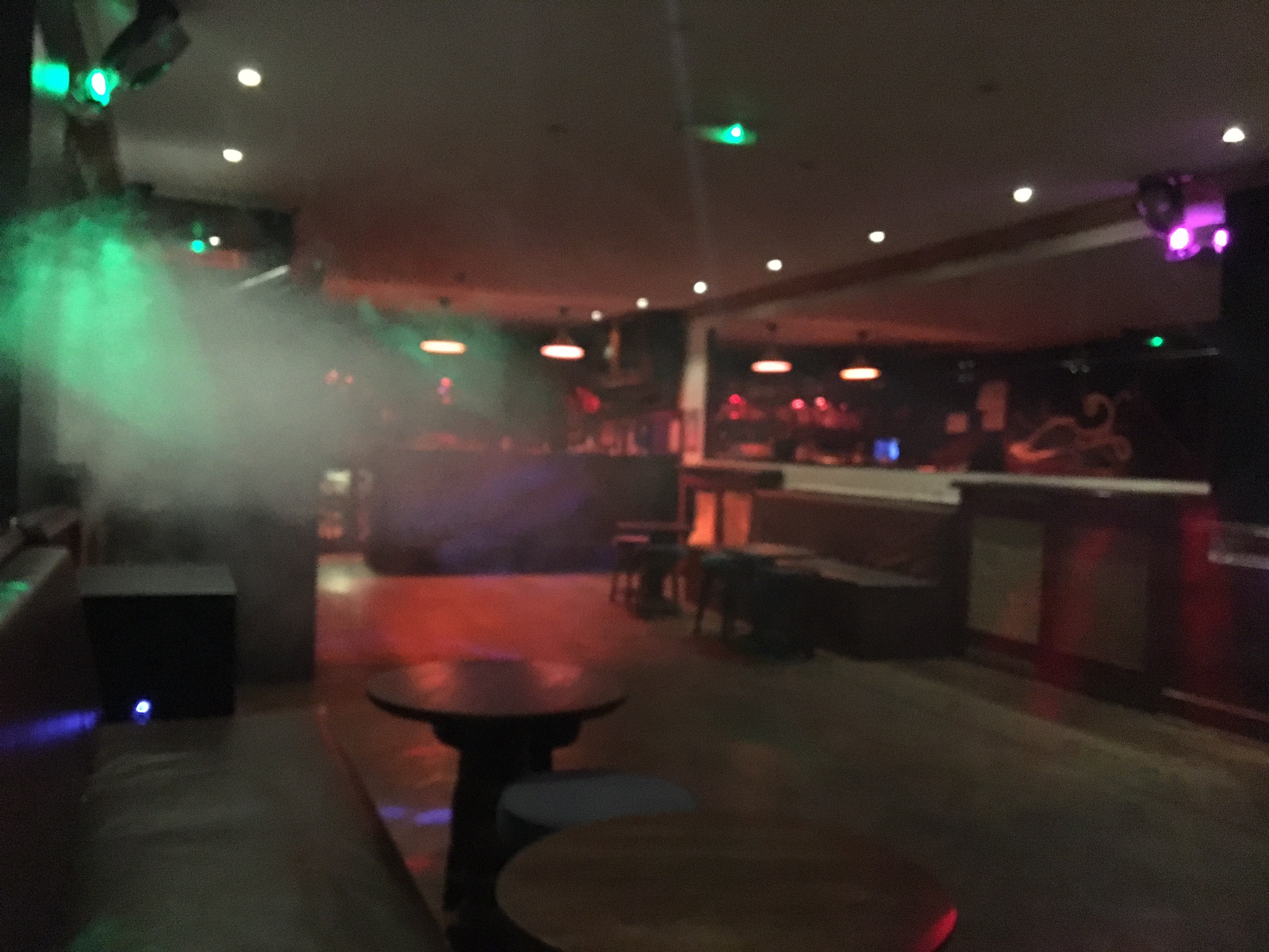 Versatile event space at Moustache Bar Dalston with ambient lighting for parties and gatherings.