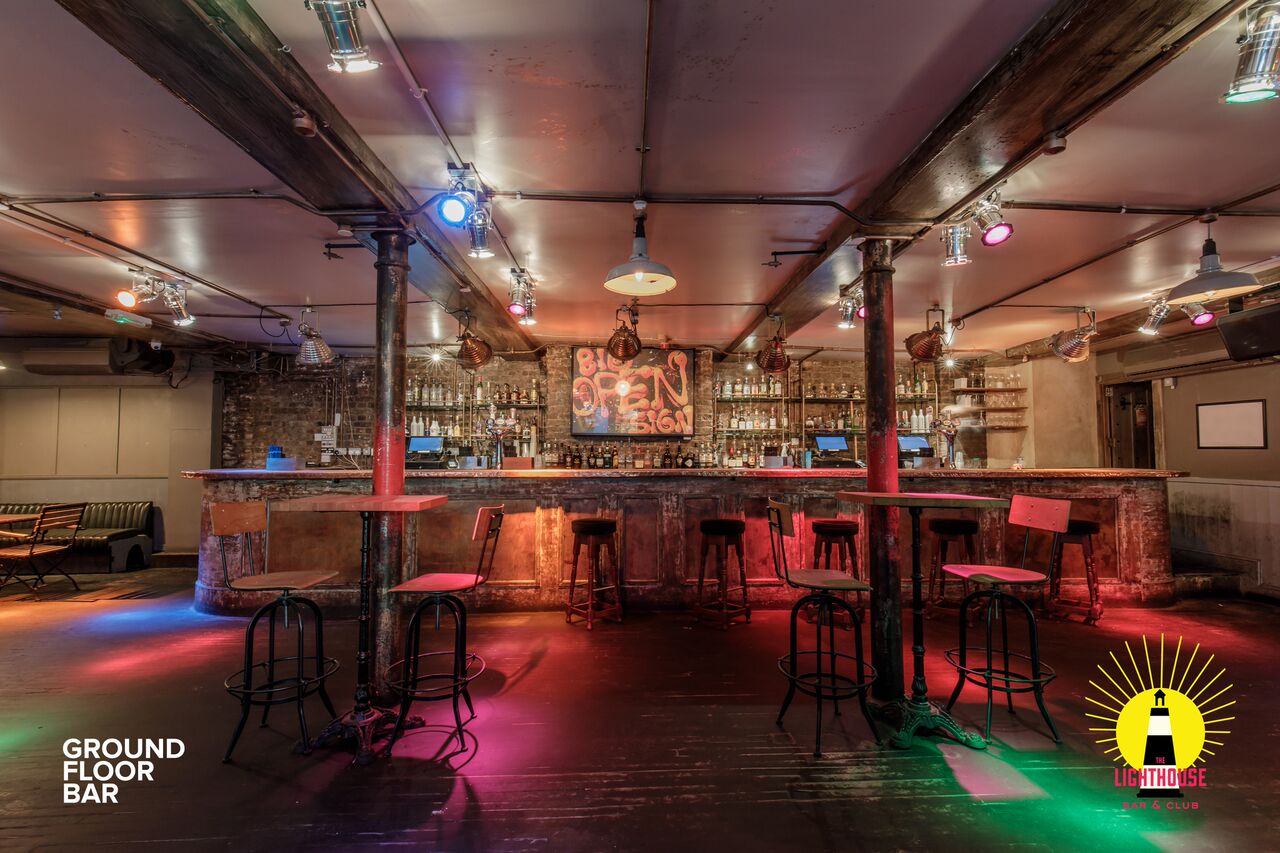 Venue bar area with lighting