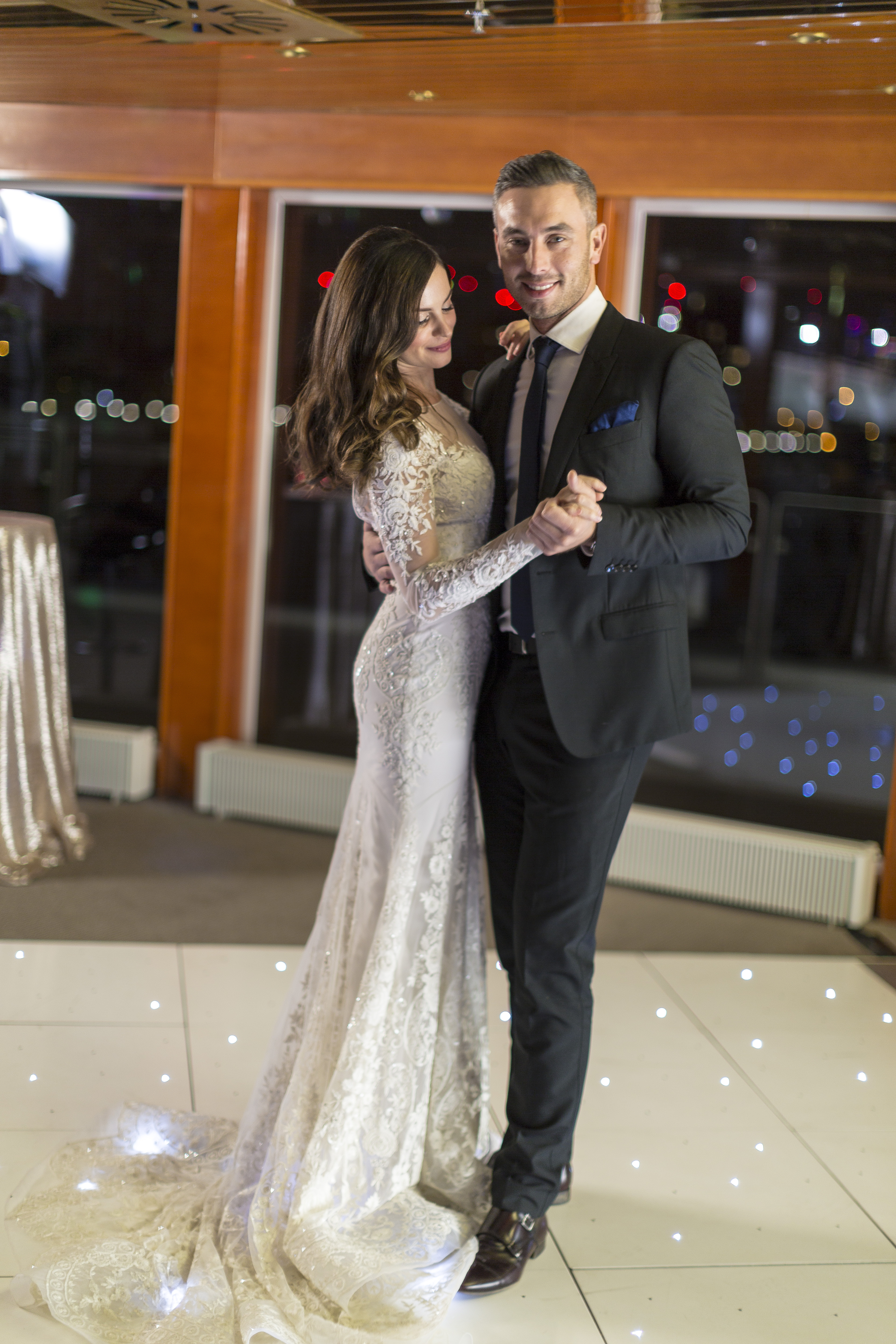 Elegant couple at Sunborn London Yacht Hotel, perfect for weddings and upscale events.