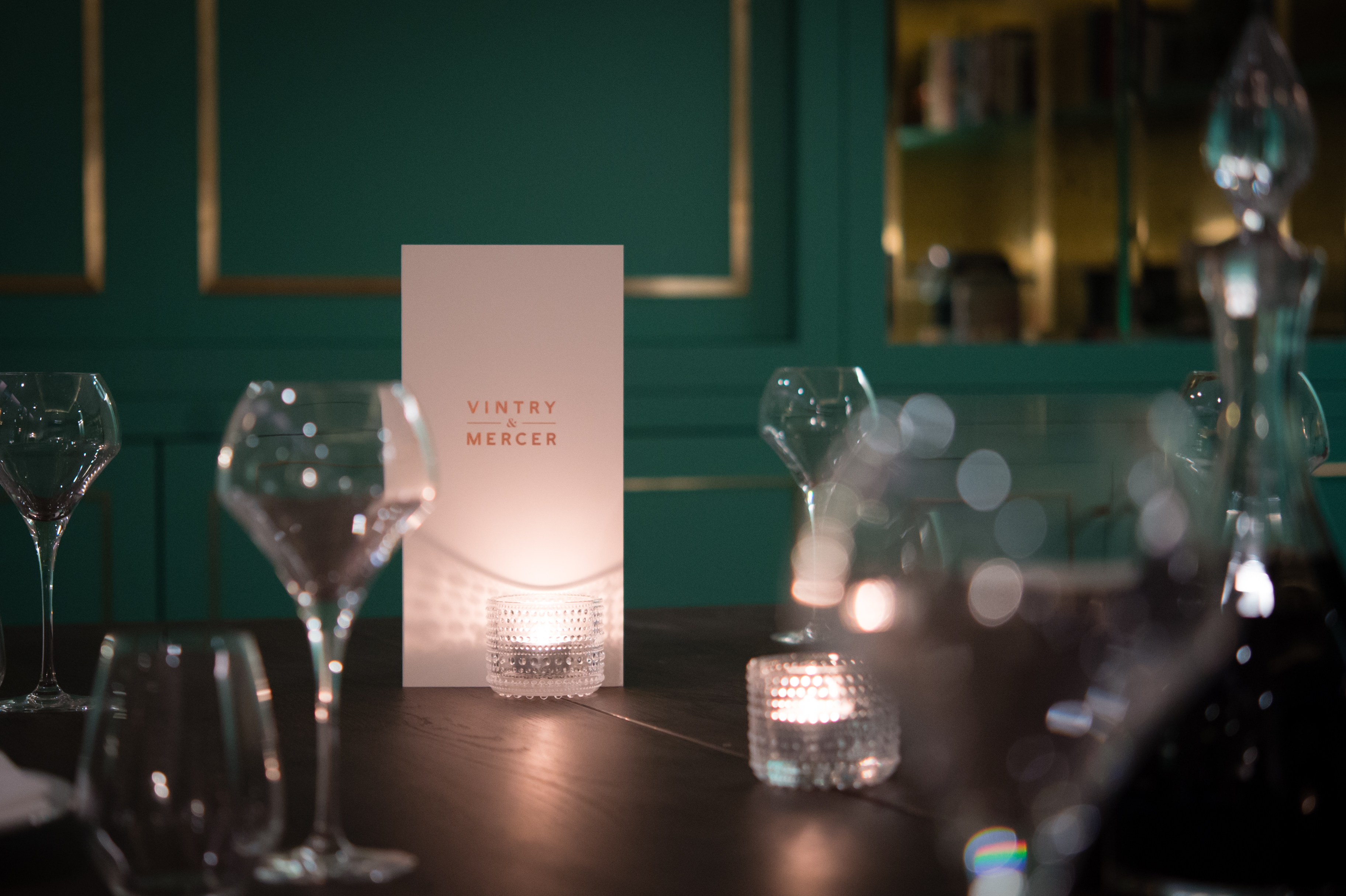 Elegant table setting in The Library, Vintry and Mercer Hotel for upscale events.