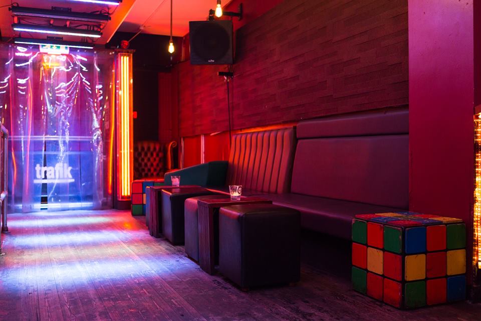 Vibrant event space in Trafik with plush seating, ideal for networking and parties.