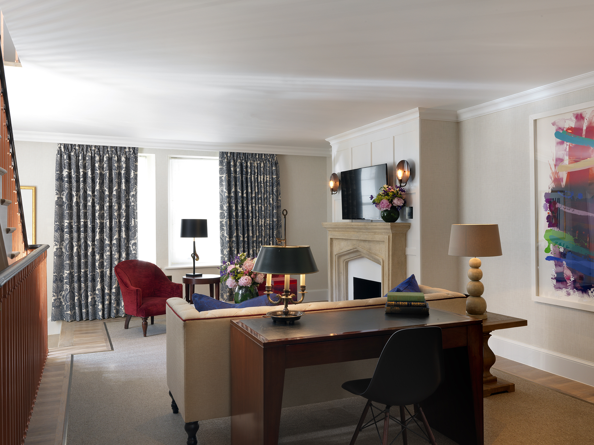 The Gatehouse meeting space in The Stafford London, featuring stylish decor and natural light.