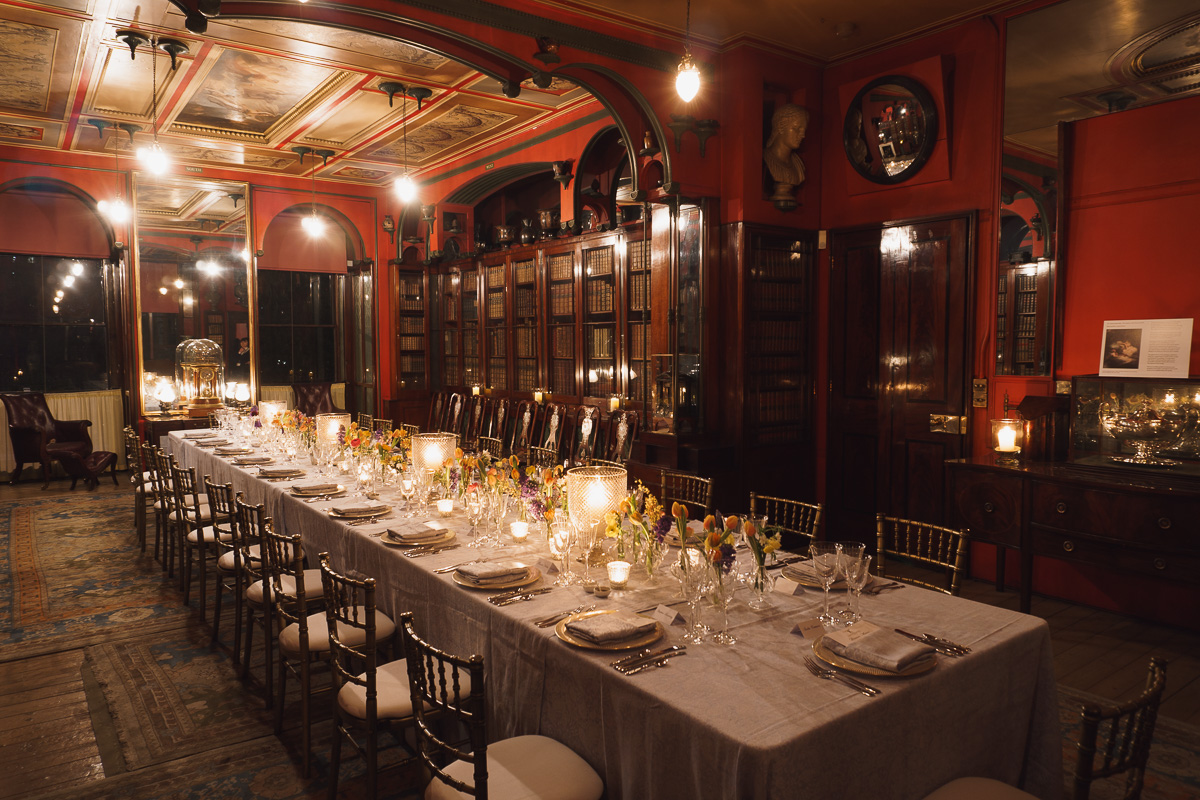 Elegant dining table in Sir John Soane's Museum for upscale events and gatherings.