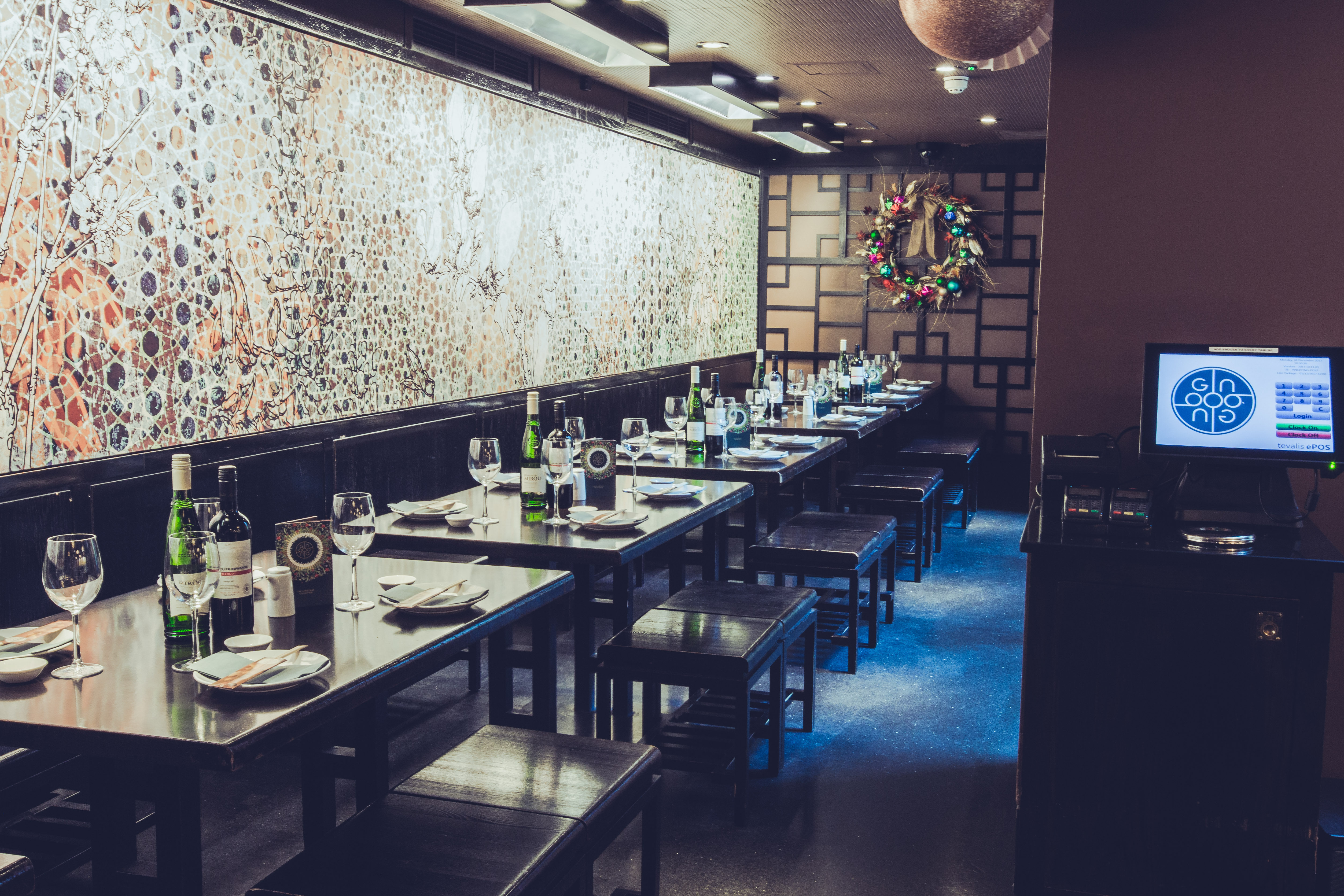 Group dining setup at Ping Pong Soho, perfect for corporate events and private gatherings.