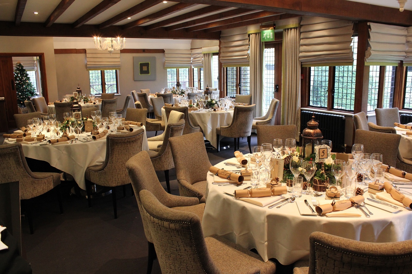 Elegant dining room at Langshott Manor Hotel, perfect for corporate events and gatherings.