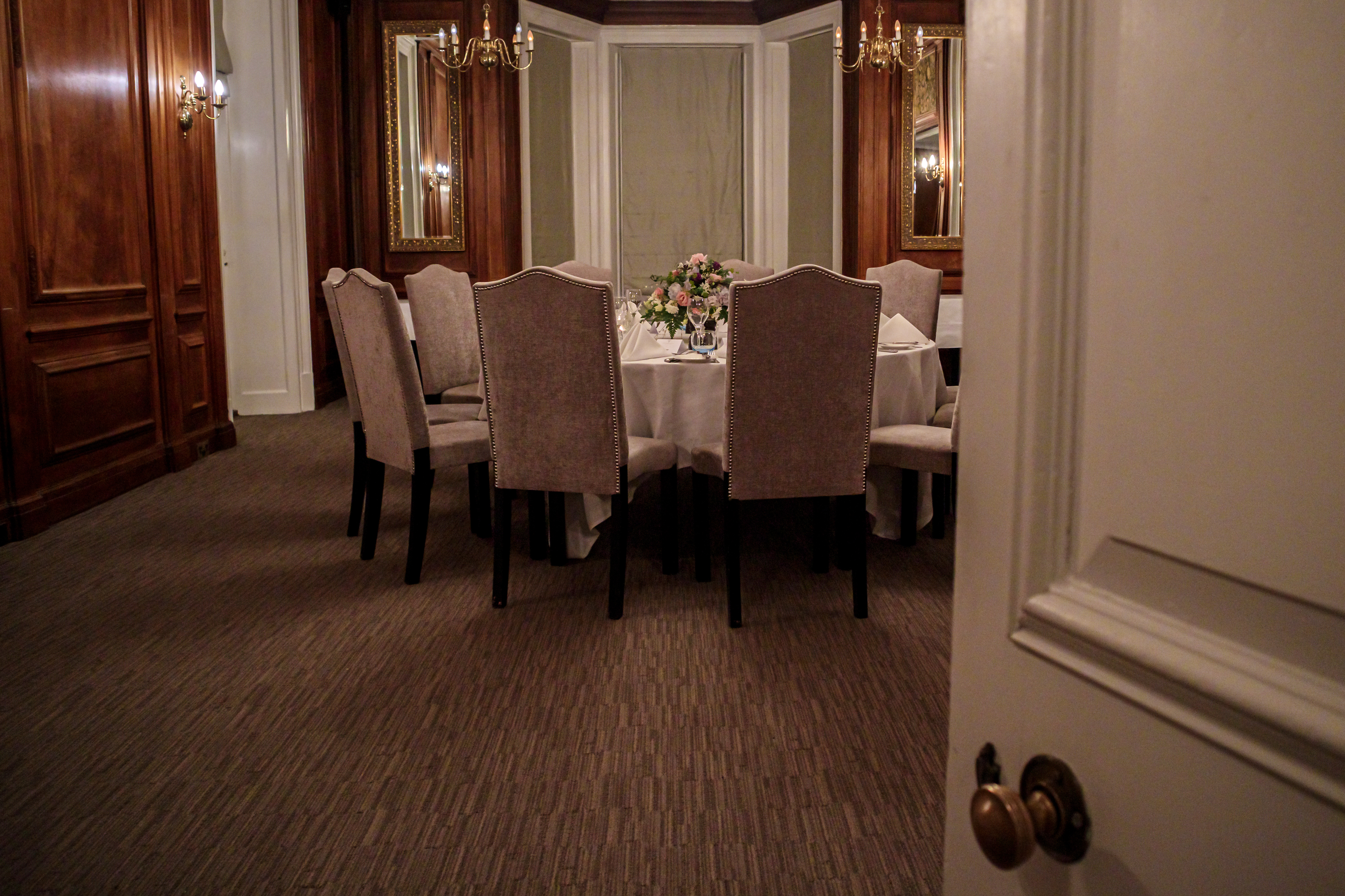 Elegant private dining room at Barnett Hill Hotel, ideal for upscale events and meetings.