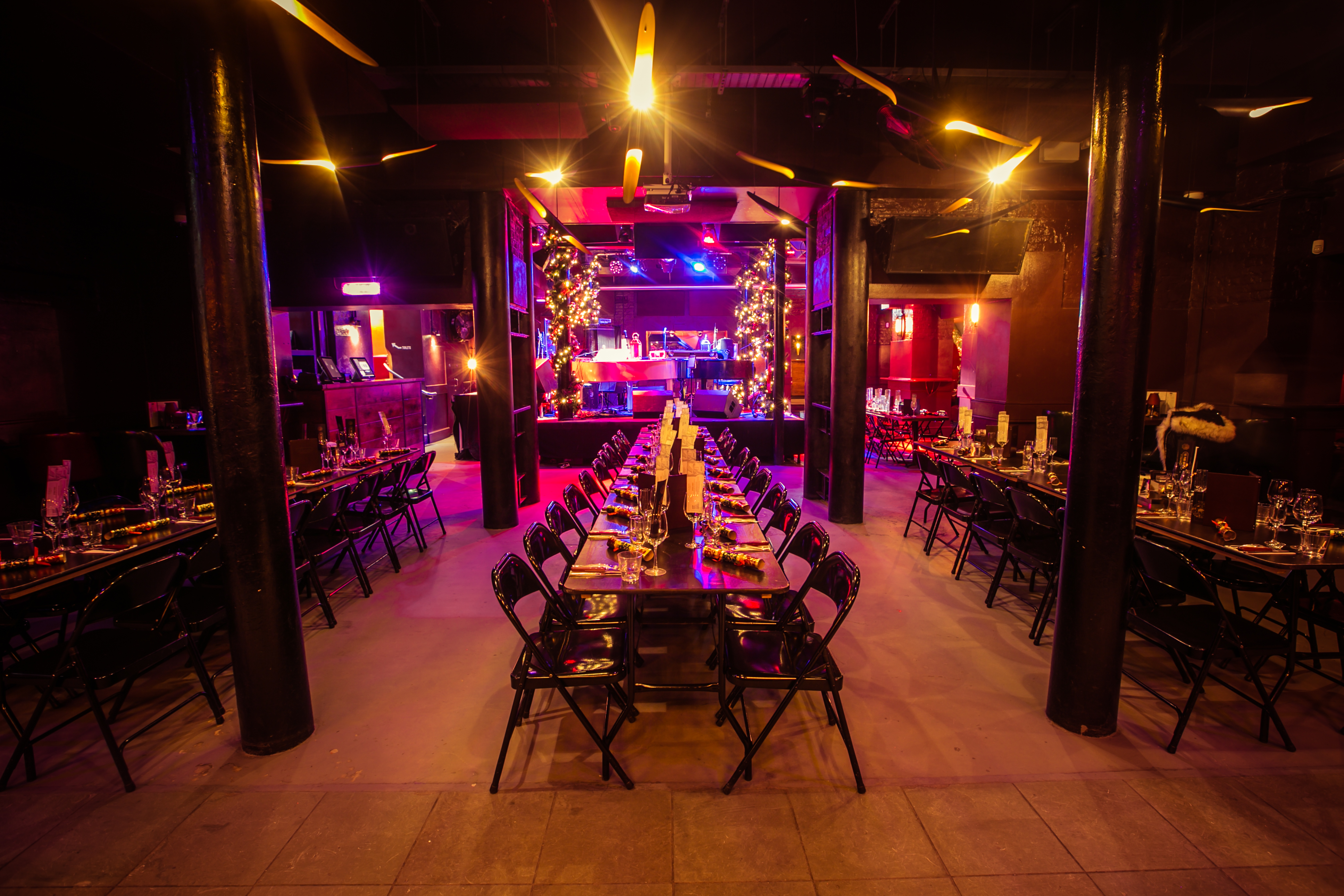 Elegant dinner setup at The Piano Works Farringdon, perfect for corporate events and parties.